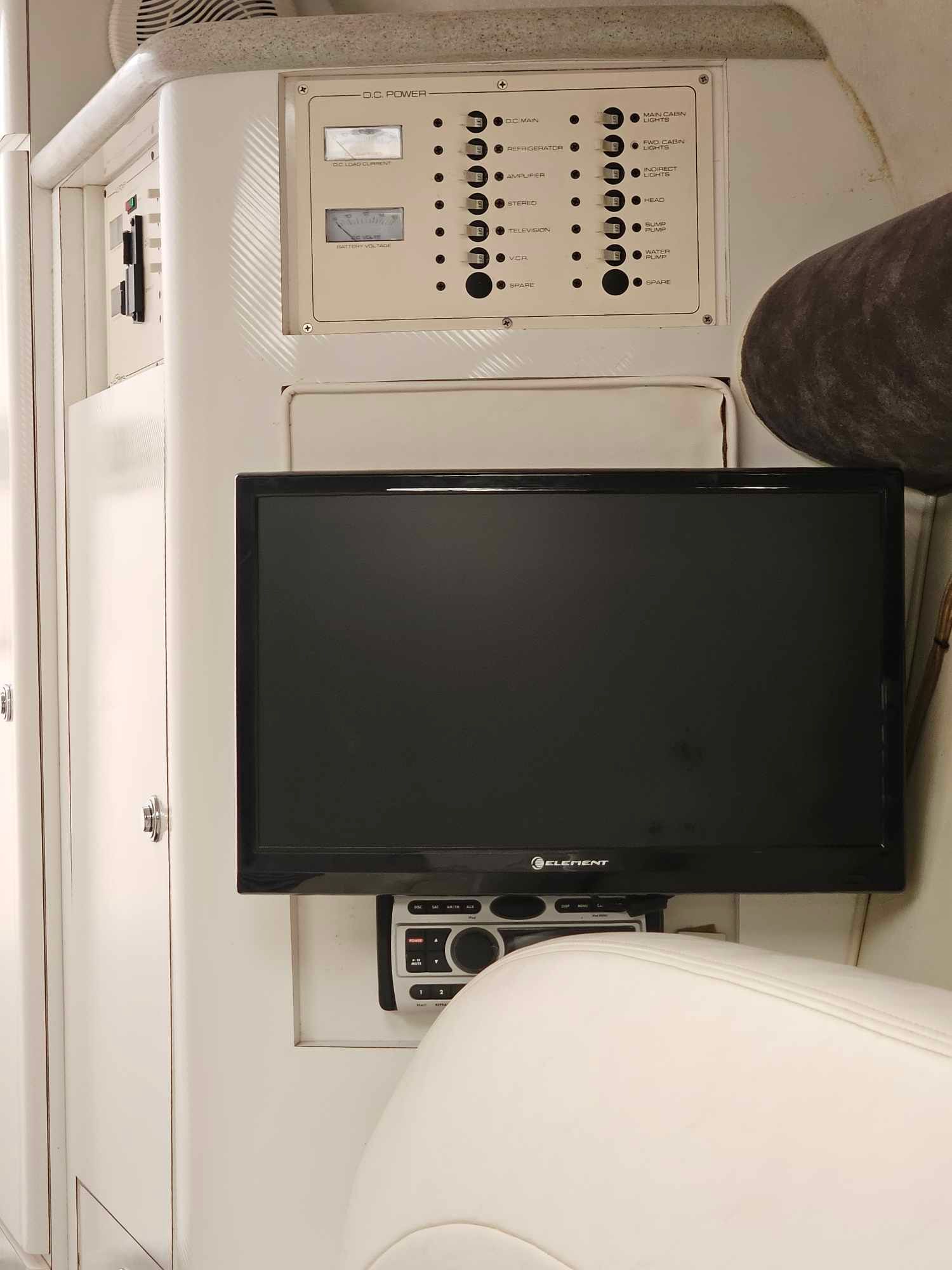 Interior of 1997 Baja 38 Special Boss with monitor and controls.
