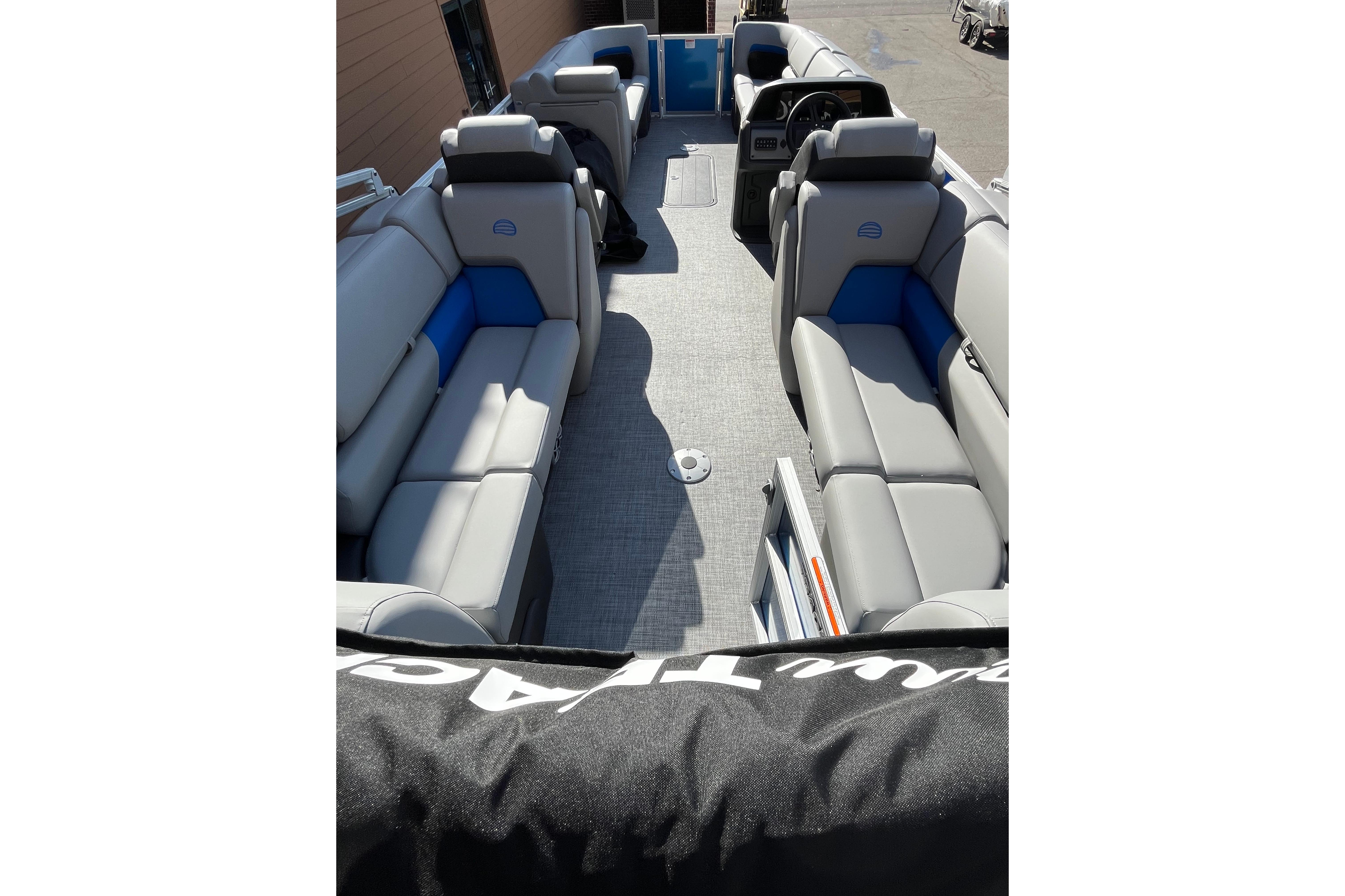 2026 Sun Tracker Party Barge 24 XP3 interior with spacious seating and modern design.