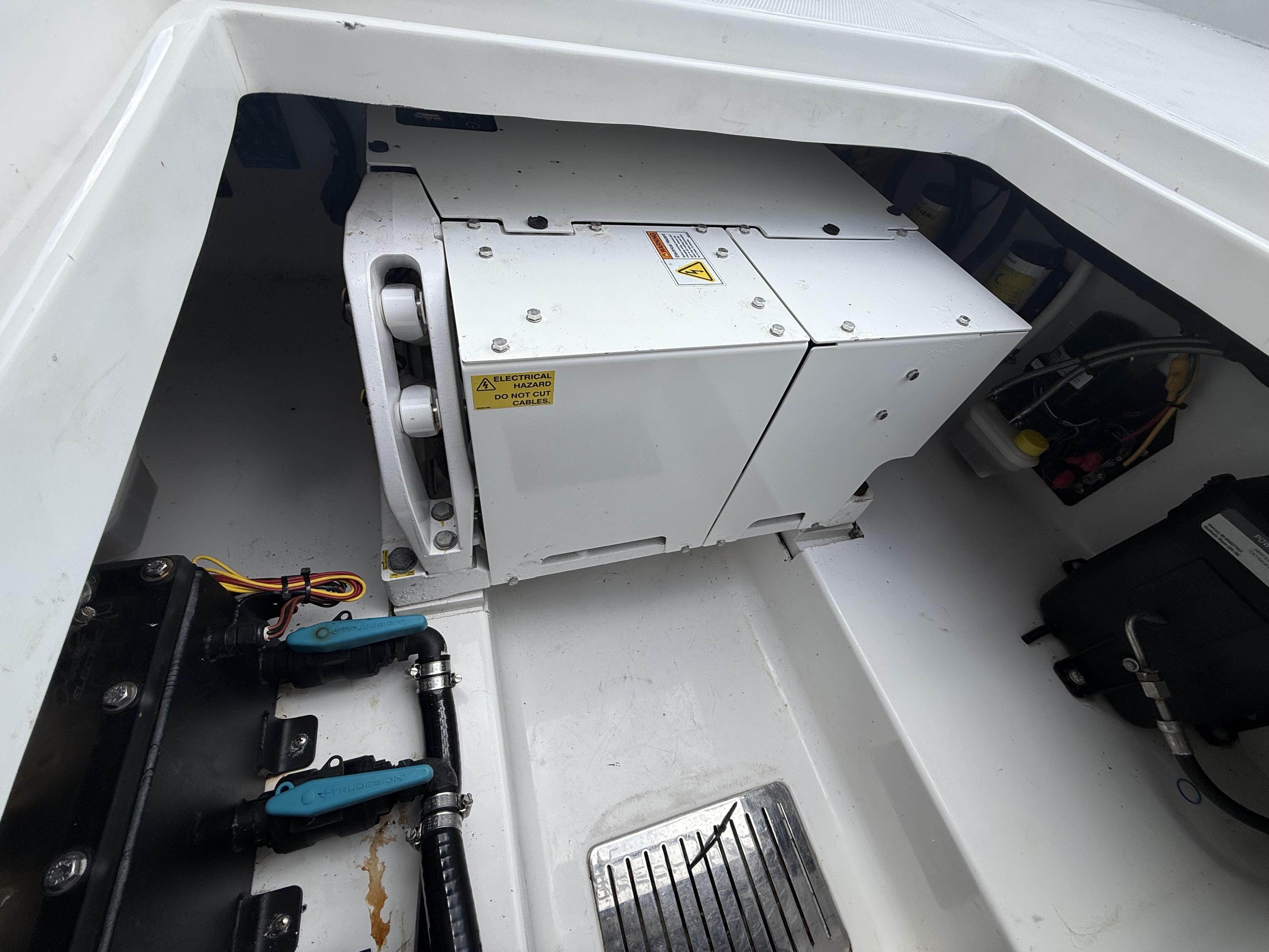 2024 Front Runner 39 CC boat engine compartment with electrical components and wiring.