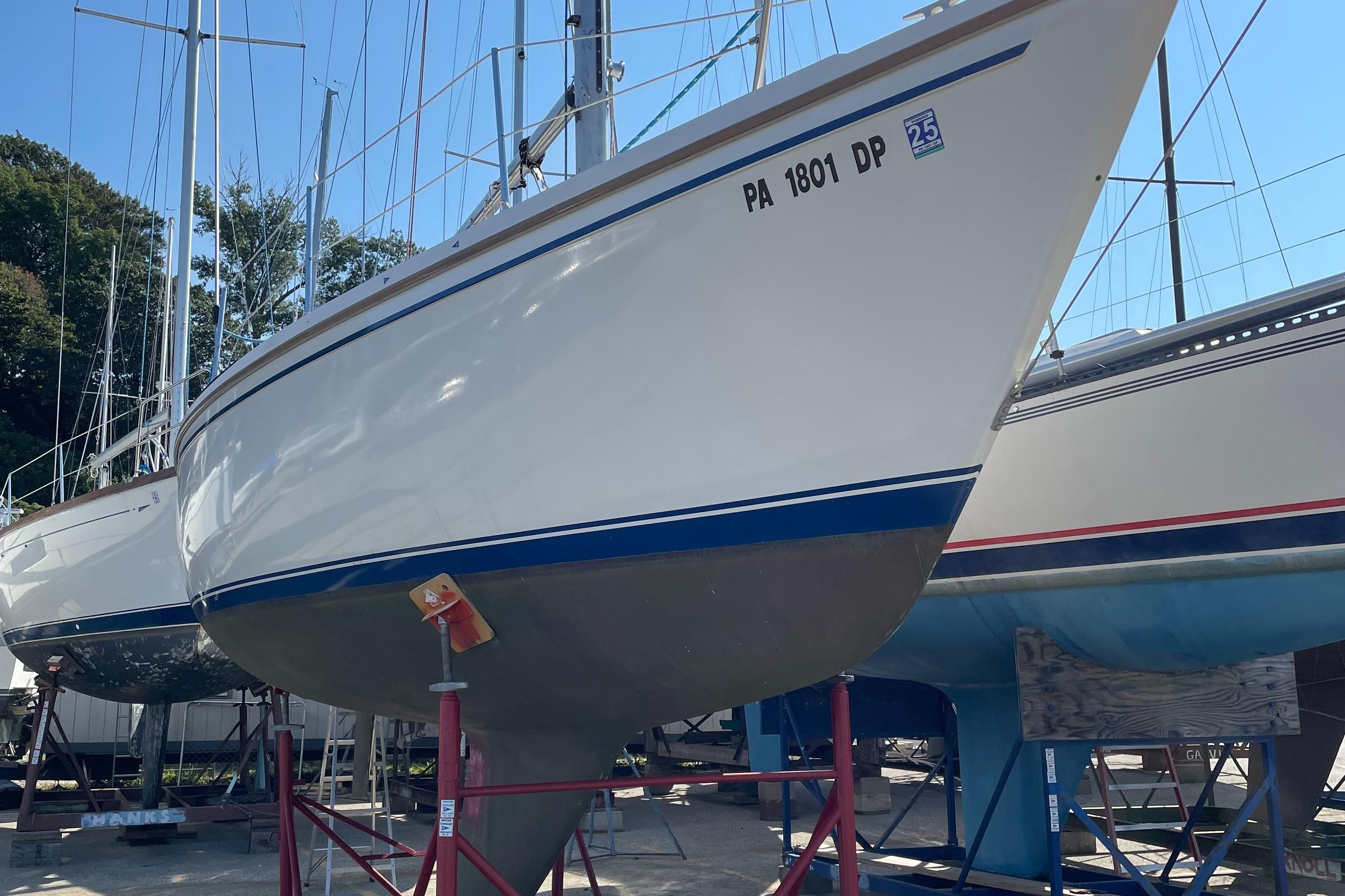 1984 Catalina 30 sailboat on dry dock.