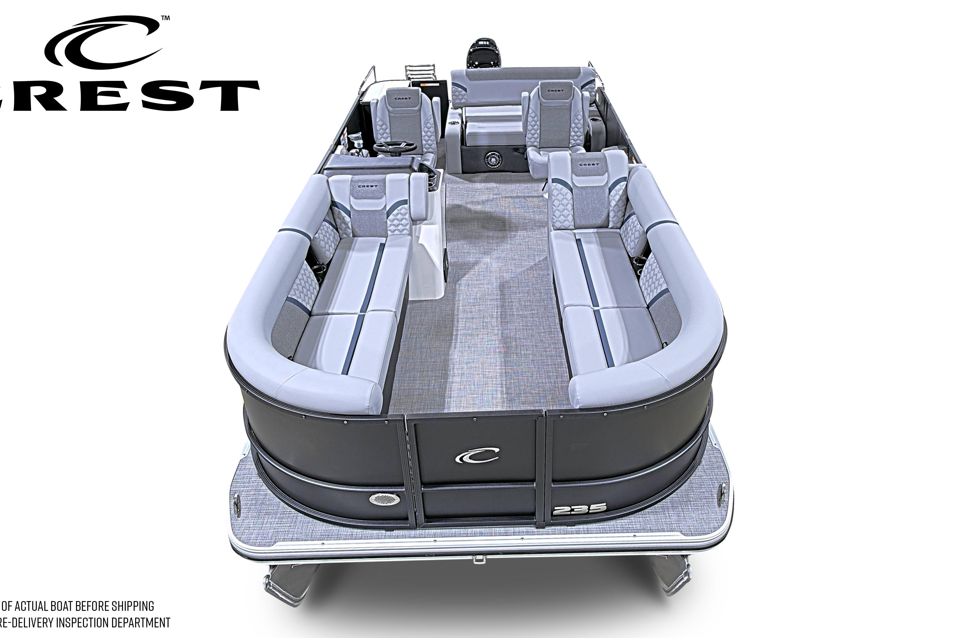 2026 Crest Conquest 230 SLSC pontoon boat with spacious seating and modern design.