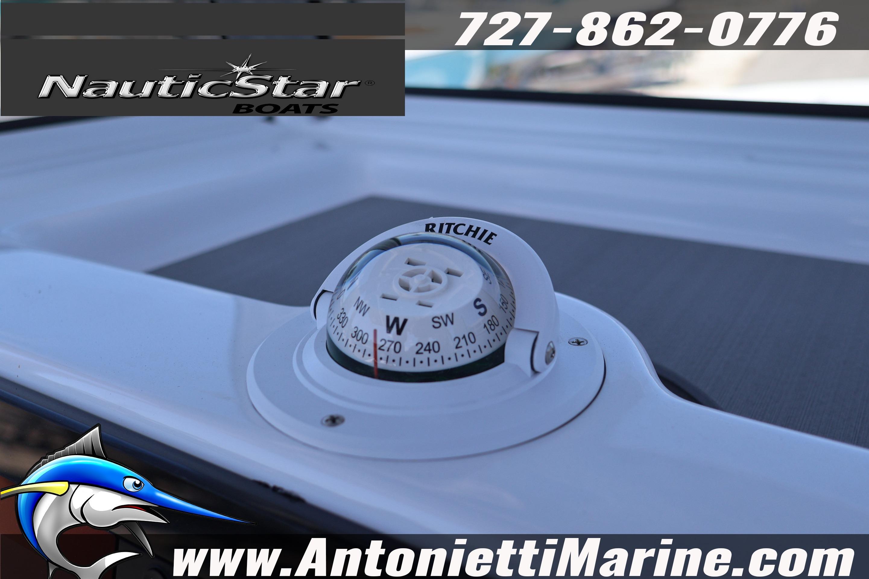 Compass on NauticStar 292 Legacy boat, featuring Ritchie navigation, Antonietti Marine branding.