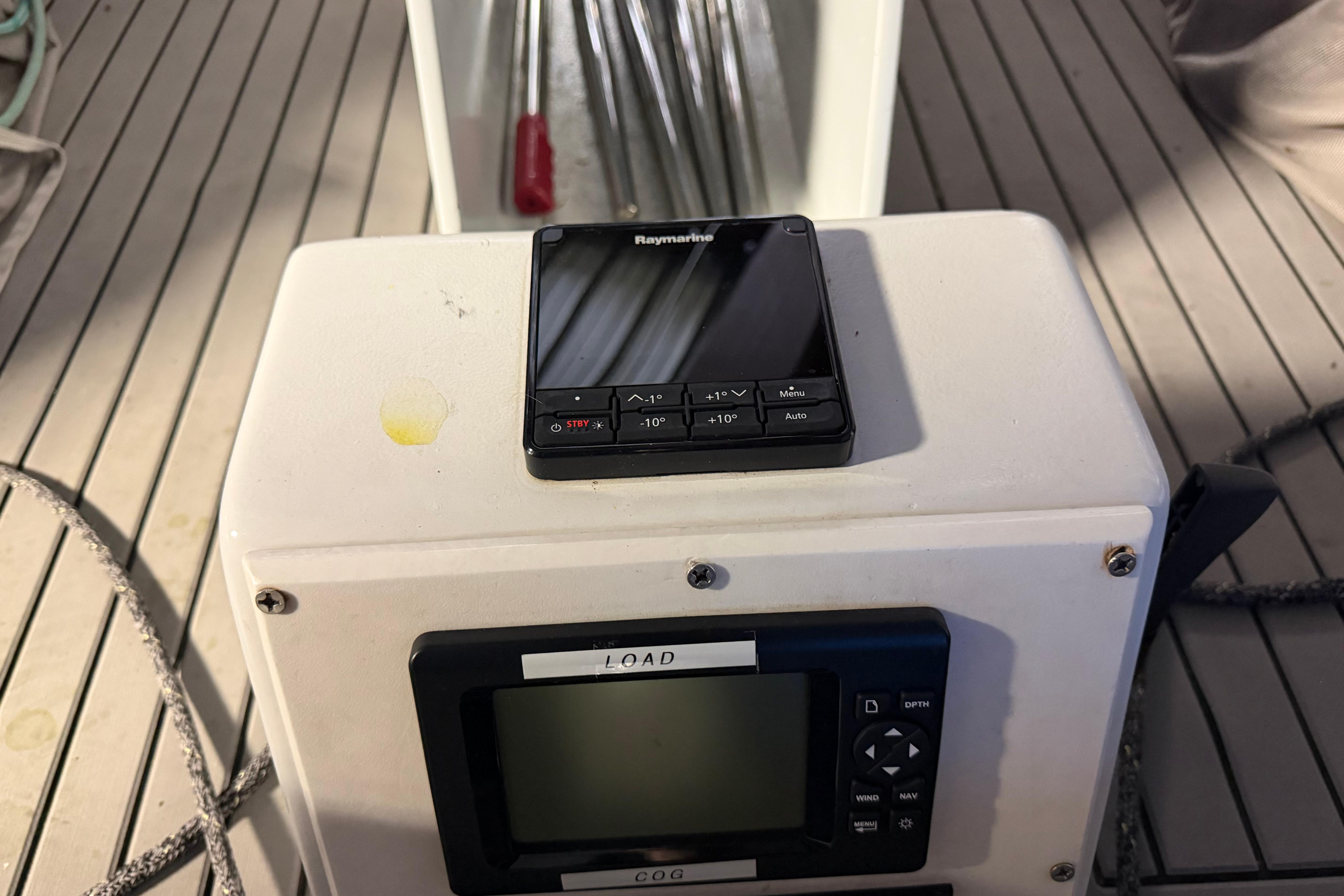 Control panel on Andrews 63 yacht deck with navigation instruments.