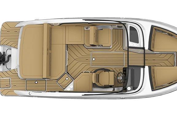Top view of 2022 Sea Ray SPX 210 Outboard boat interior layout.