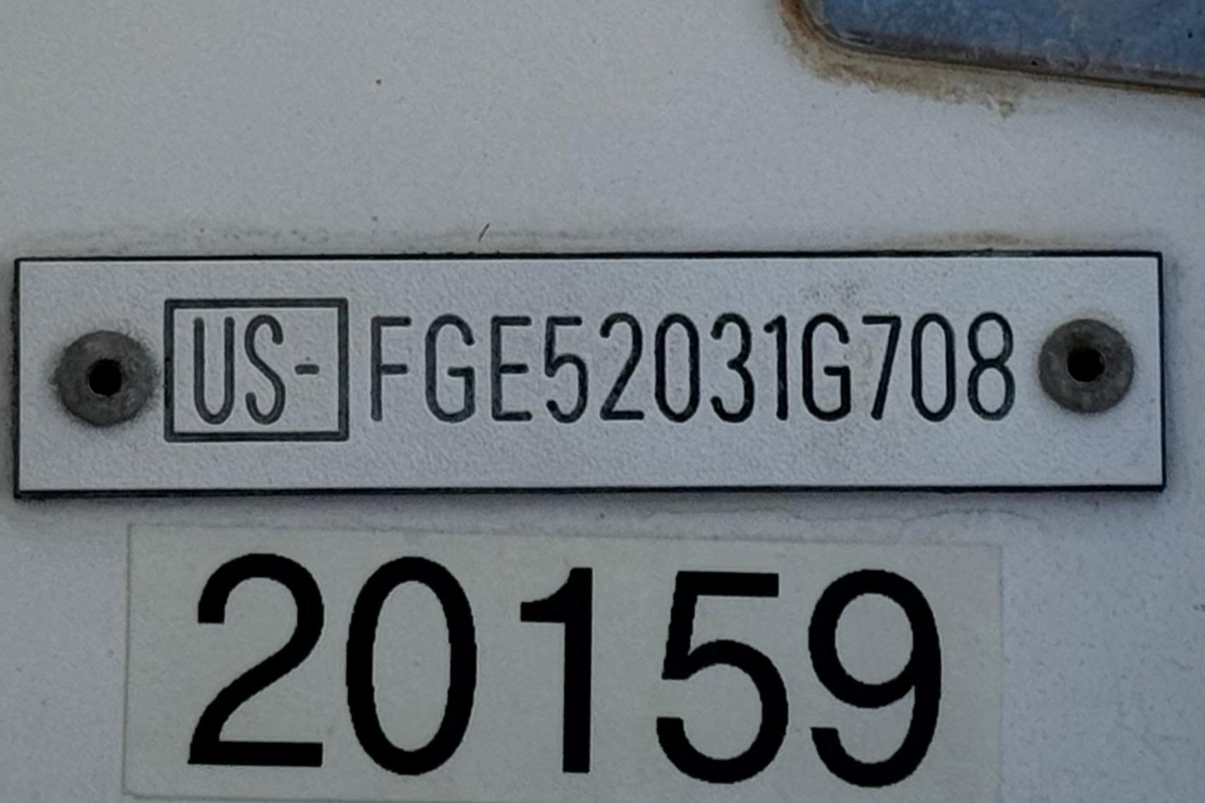 VIN plate of a 2008 Cobalt 262 boat with serial number FGE52031G708.