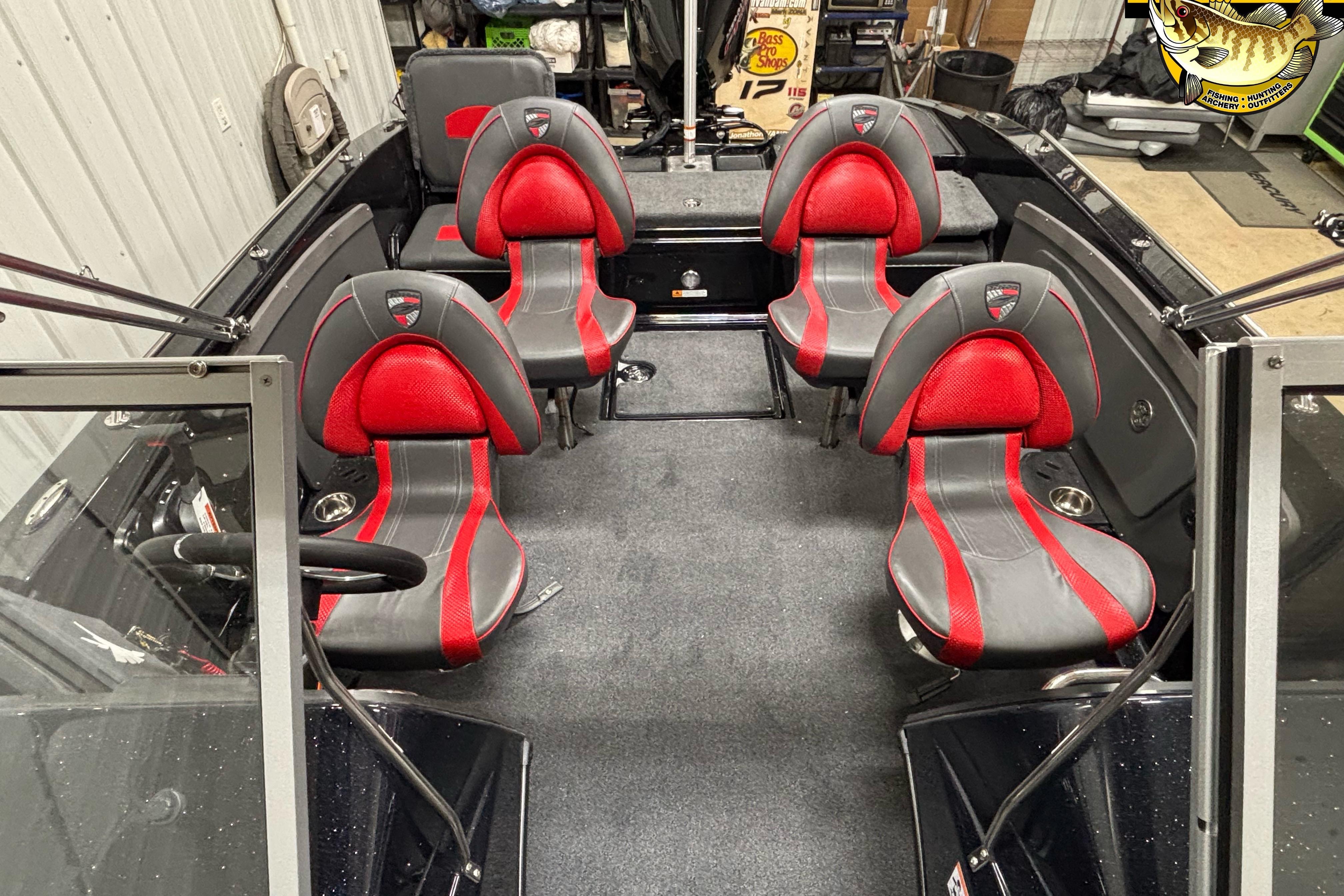 2026 Triton 206 Allure boat interior with red and gray seating, spacious layout.