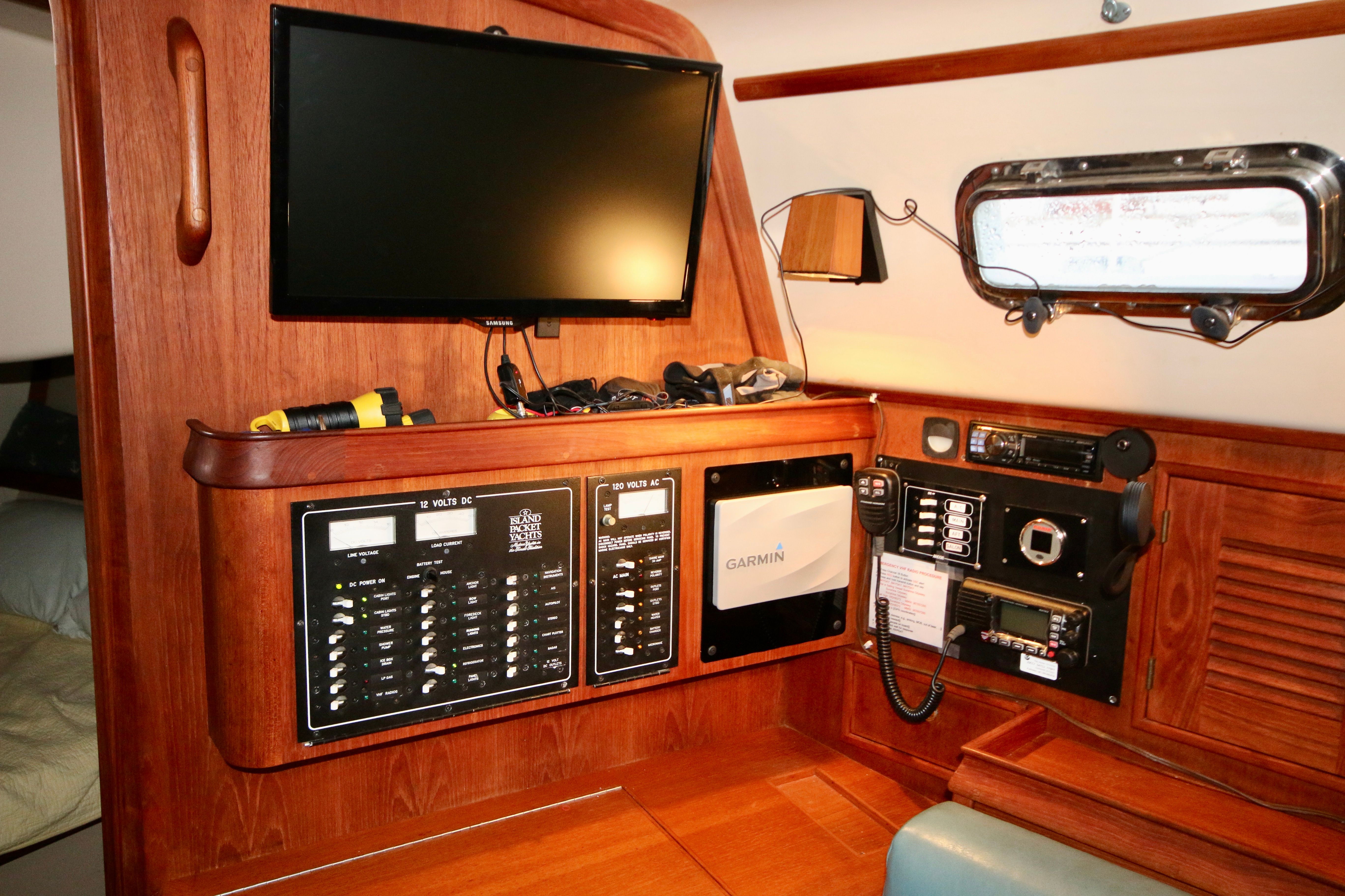 Navigation system inside a 2002 Island Packet 380 yacht.
