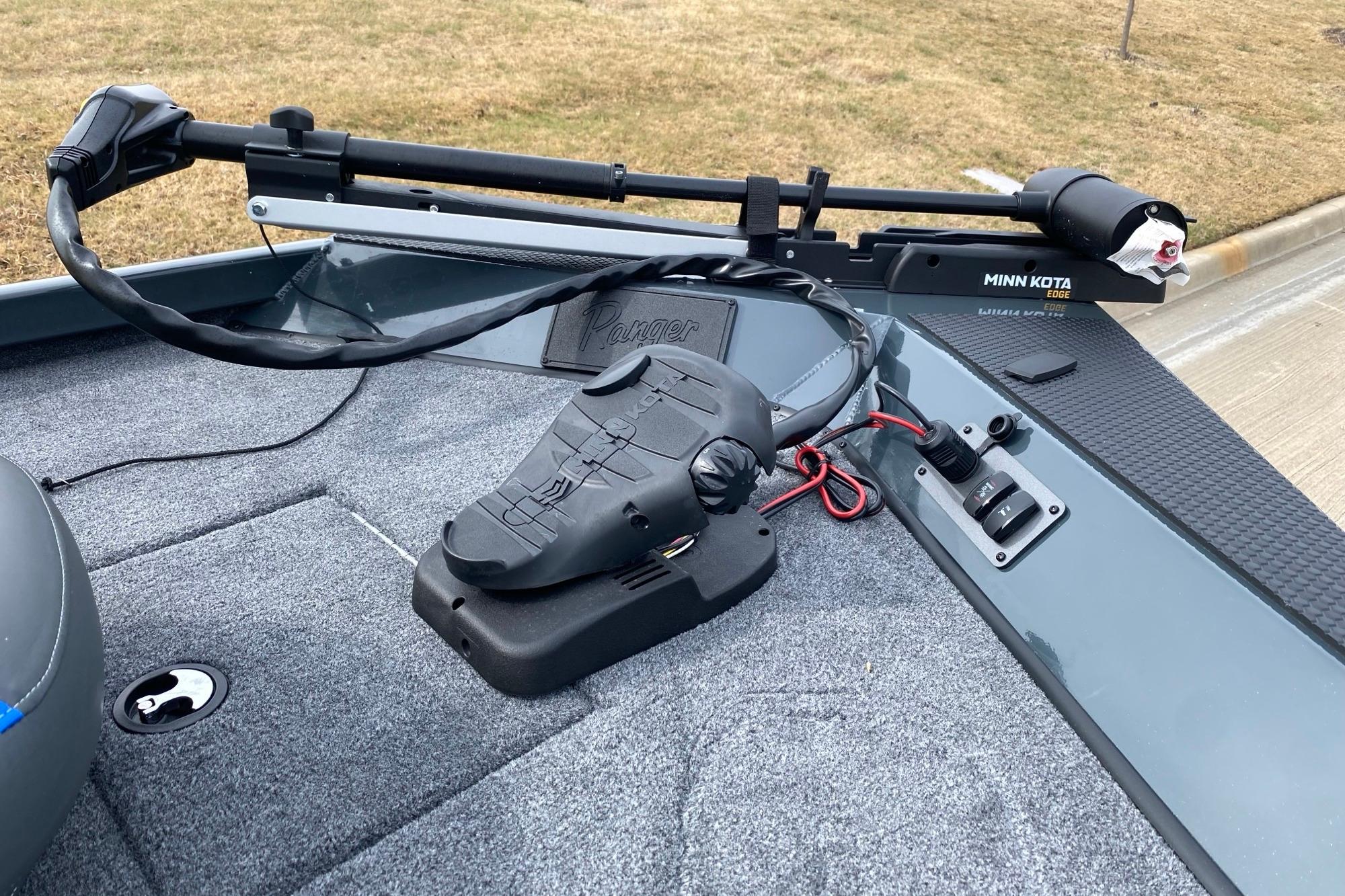2026 Ranger RT188C boat with Minn Kota trolling motor on carpeted deck.