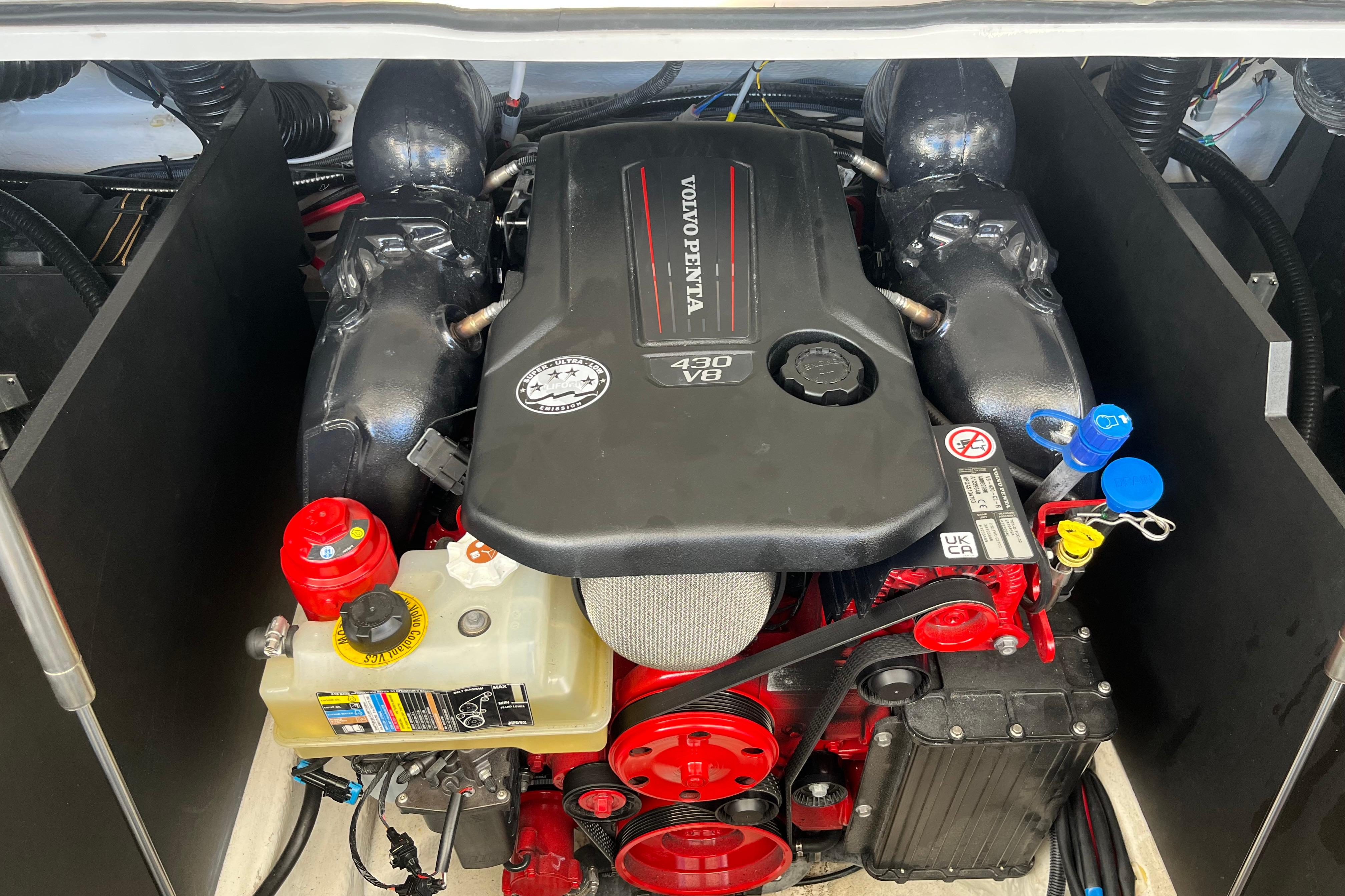 2024 Regal LS9 Surf boat engine, Volvo Penta 430 V8, detailed view.