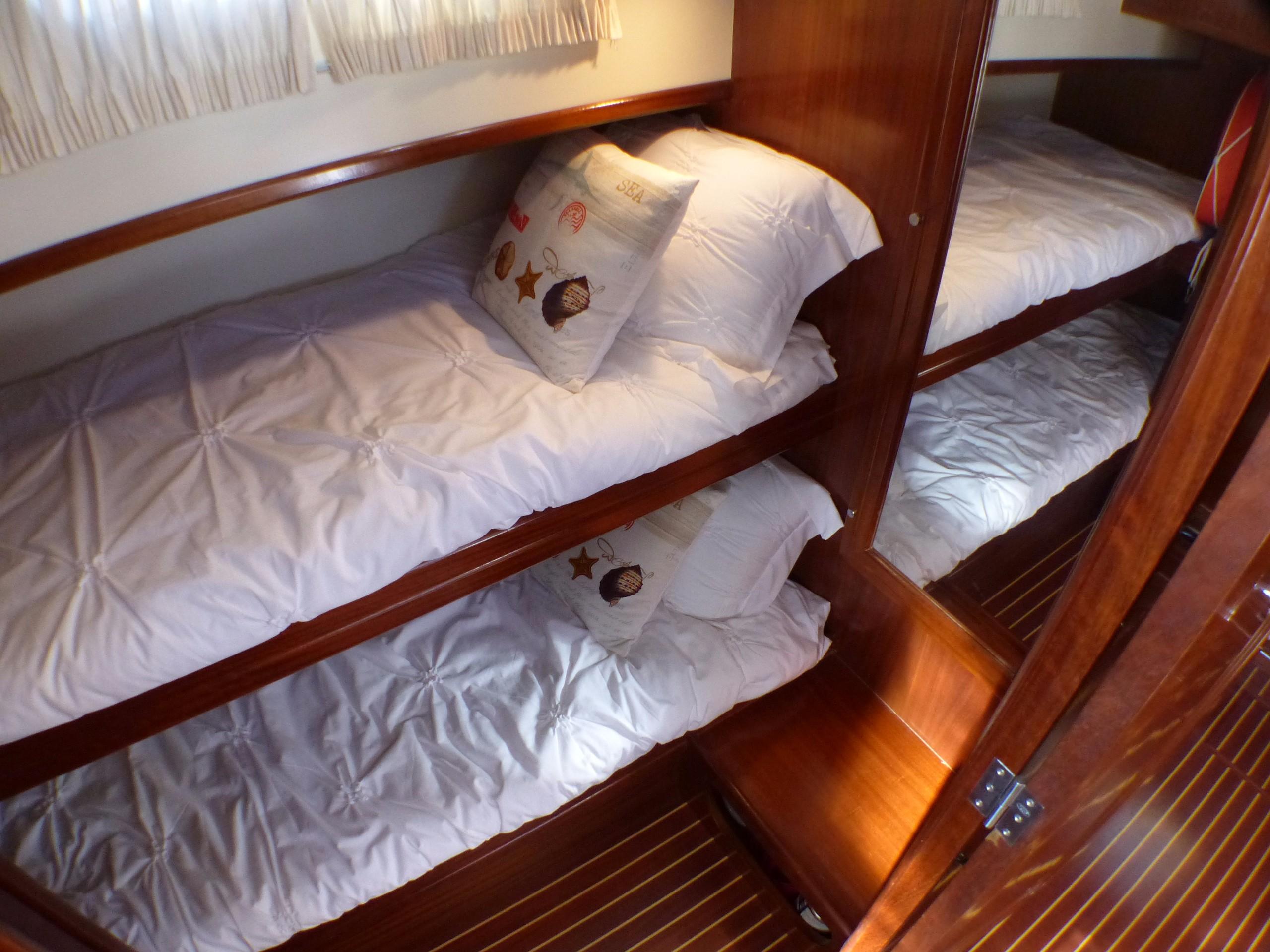 Interior of Menorquin 120 yacht with bunk beds, year 2004.