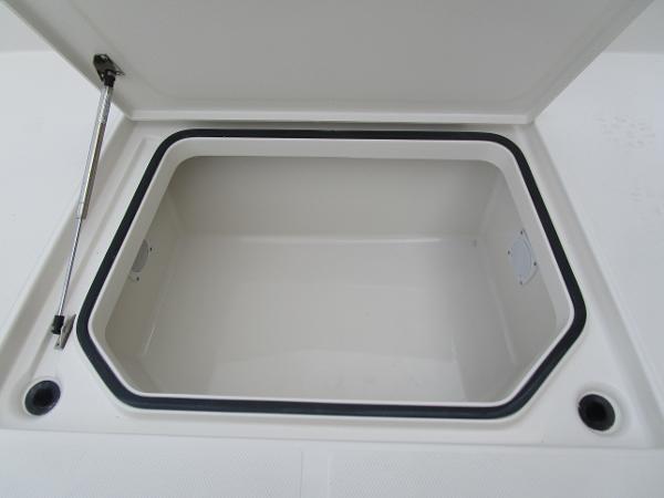 Open storage compartment on 2024 Ranger 2360 Bay boat.