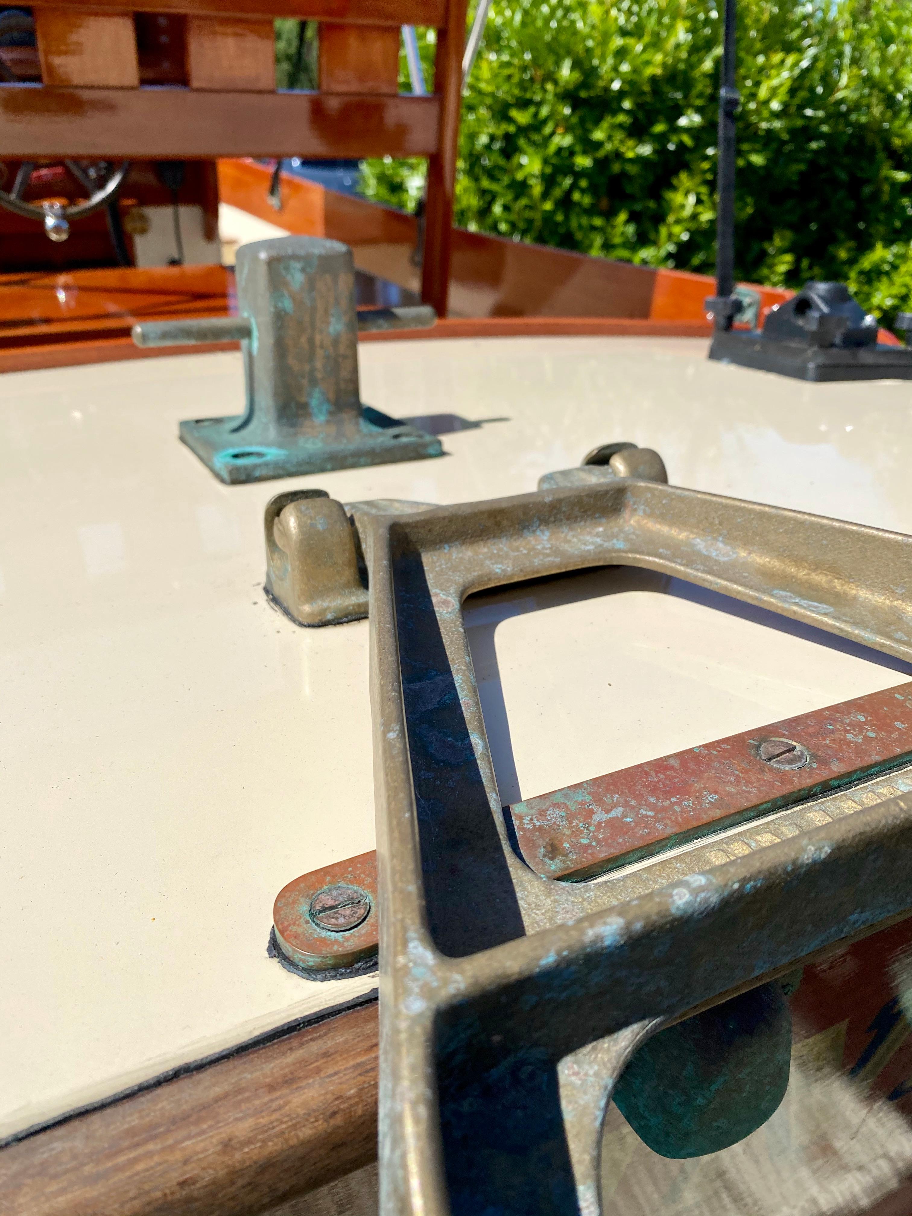 2014 Stimson Ocean Pointer Launch deck with metal fittings and wooden accents.
