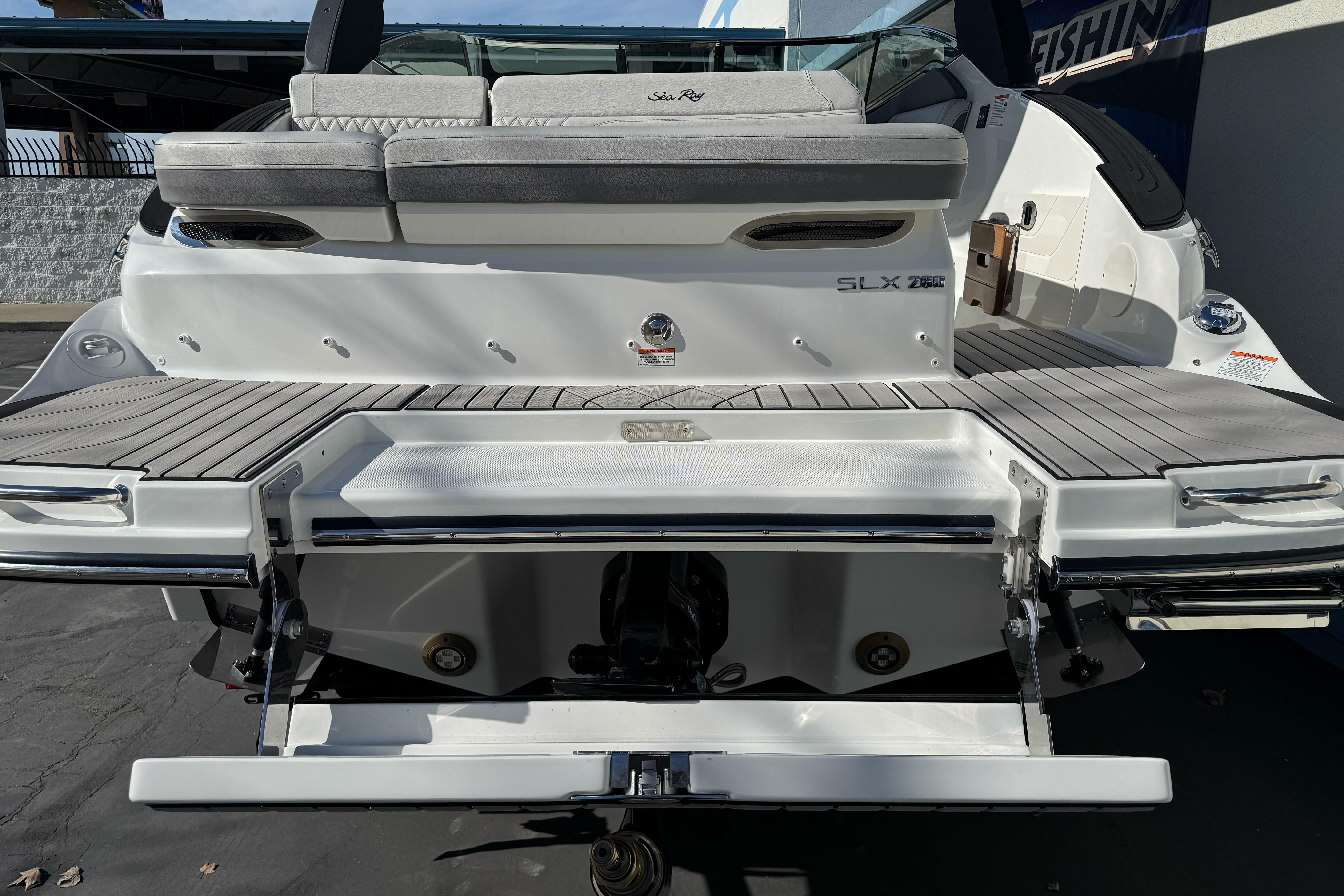 2026 Sea Ray SLX 260 boat with sleek rear deck and seating area.