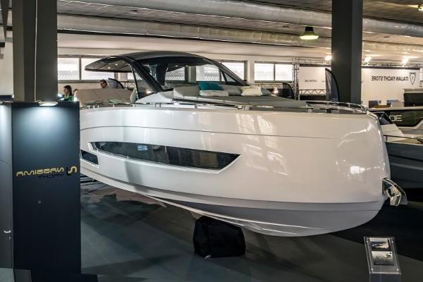 Nassima Yacht N40 2025 model on display in a showroom.