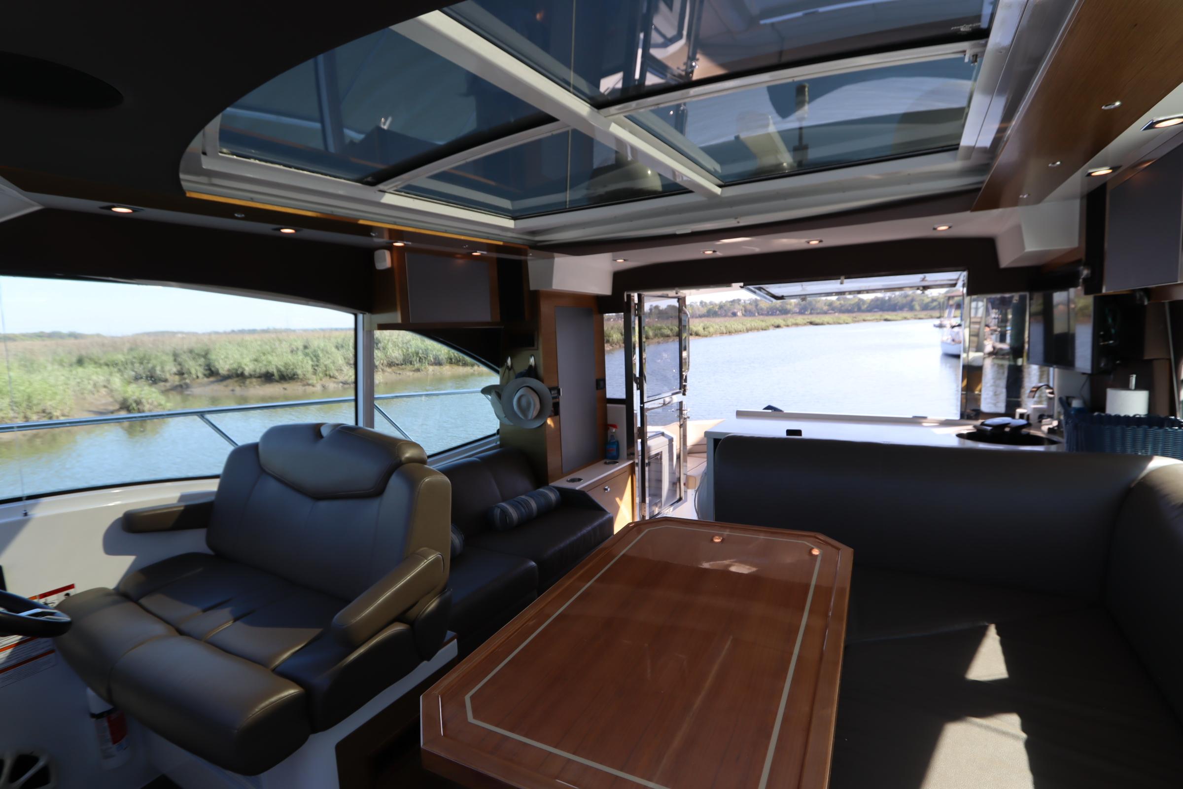 Interior of 2015 Cruisers Yachts 45 Cantius with panoramic view.