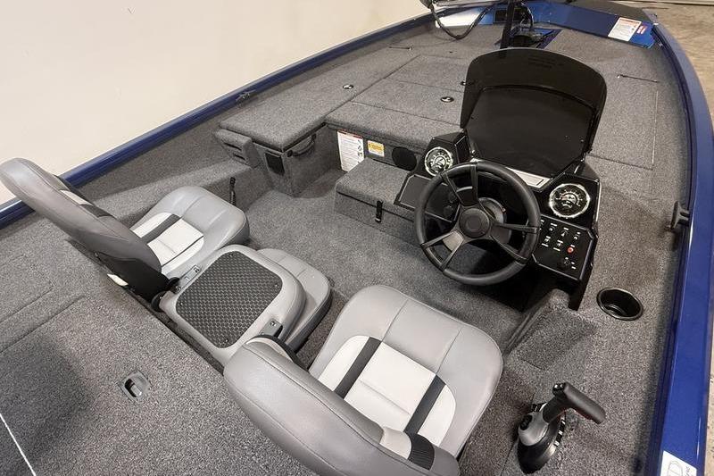 2026 Lowe Stinger 175C boat interior with dual seats and steering console.