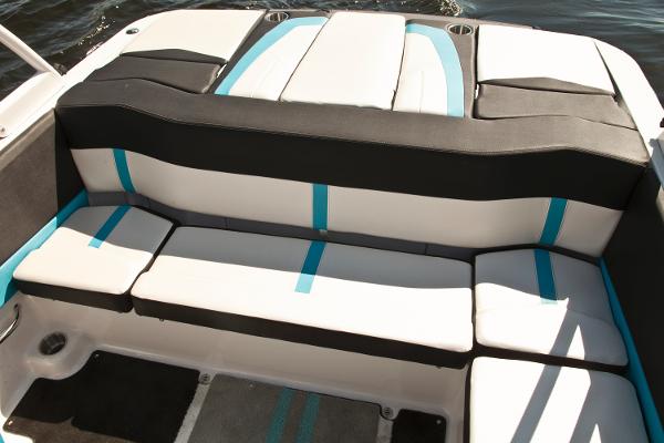 Manufacturer Provided Image: 2016 Four Winns H200RS boat interior seating with black, white, and blue accents.
