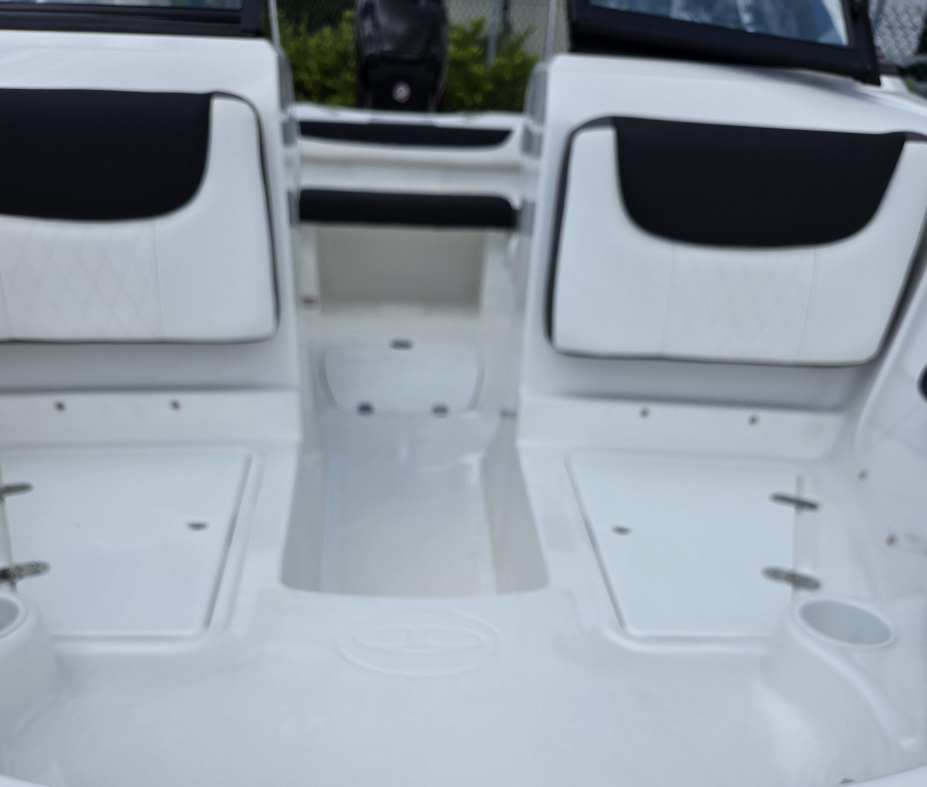 2024 Tahoe 185 S boat interior with white and black seating.