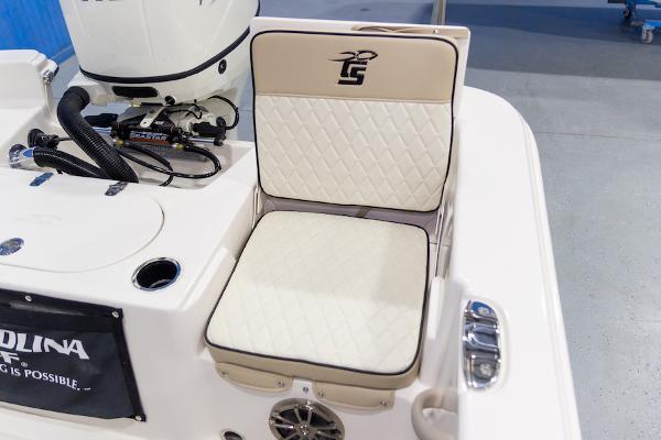 Manufacturer Provided Image: 2026 Carolina Skiff 23 LS boat seat with quilted design and logo.