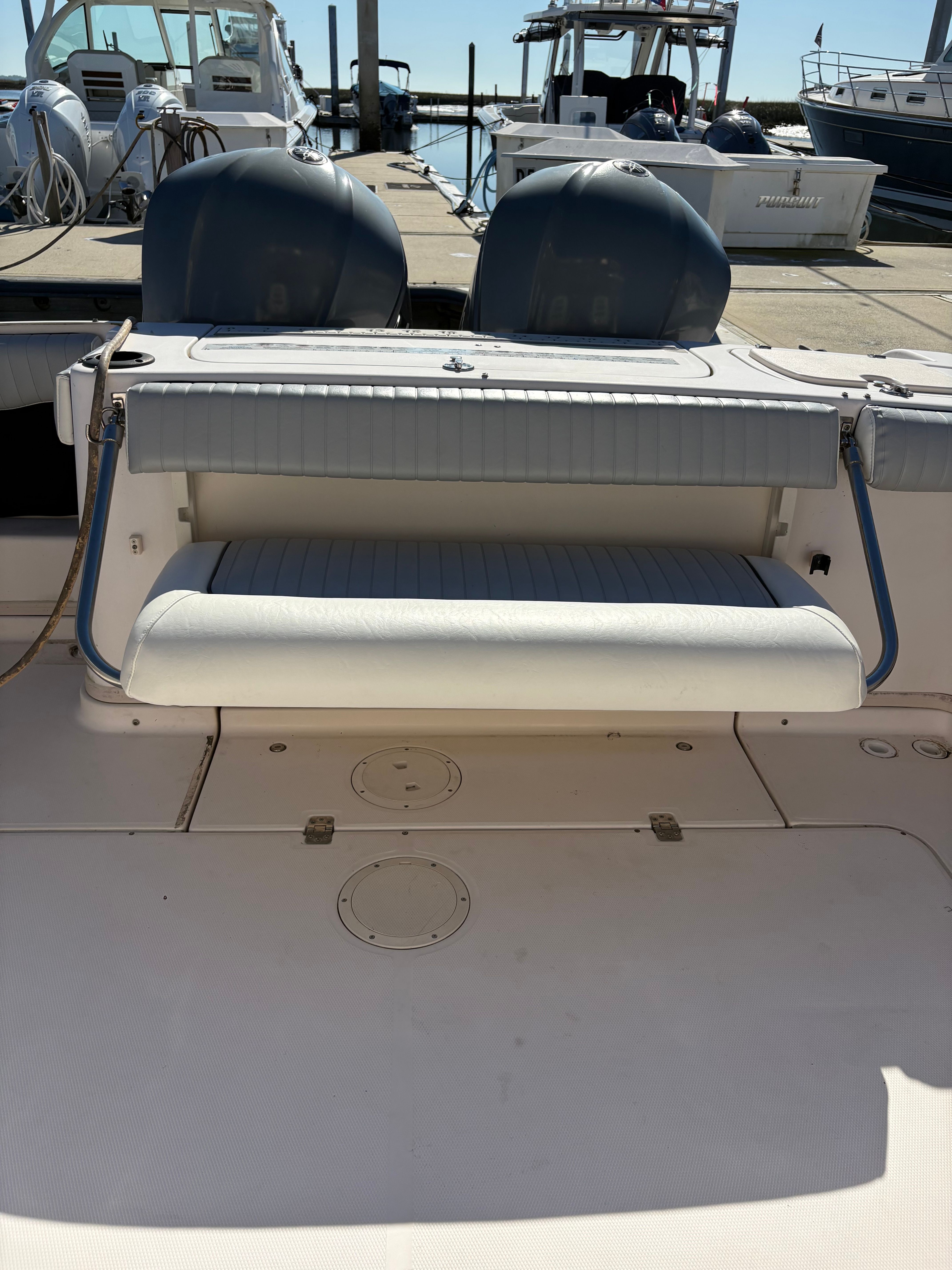 Grady-White Chesapeake 290 boat rear with bench seat, year 2009.