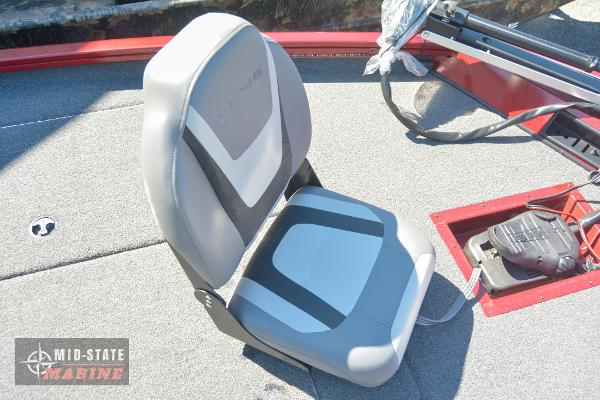 2024 Lowe Stinger 195 Bass boat seat with Mid-State Marine logo.