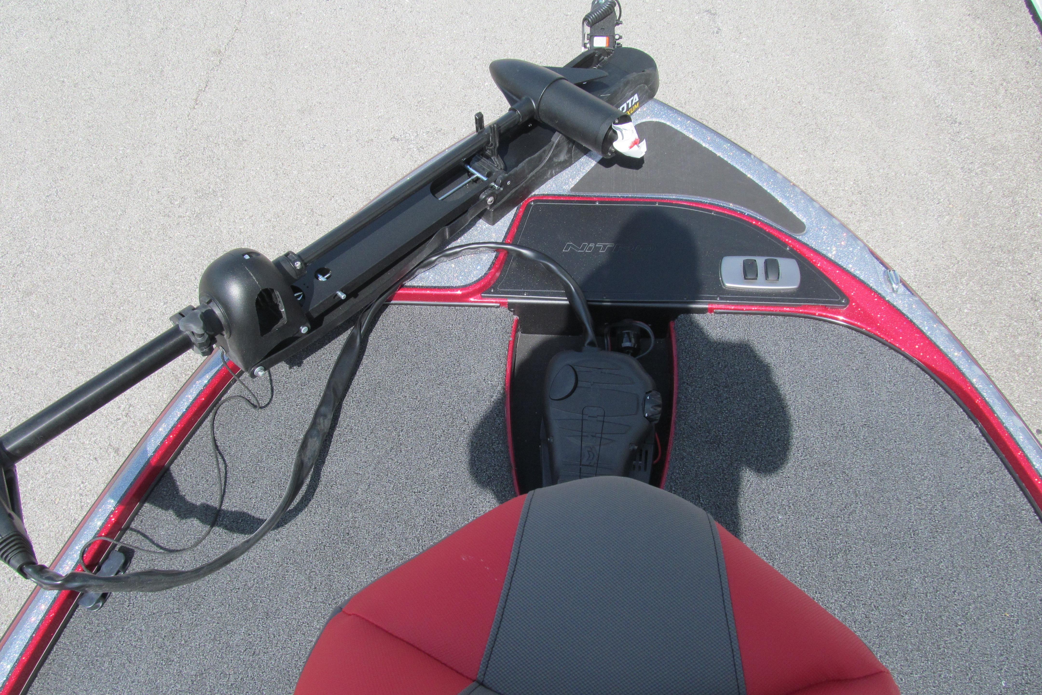Red and gray Nitro Z17 boat deck with trolling motor, 2026 model.