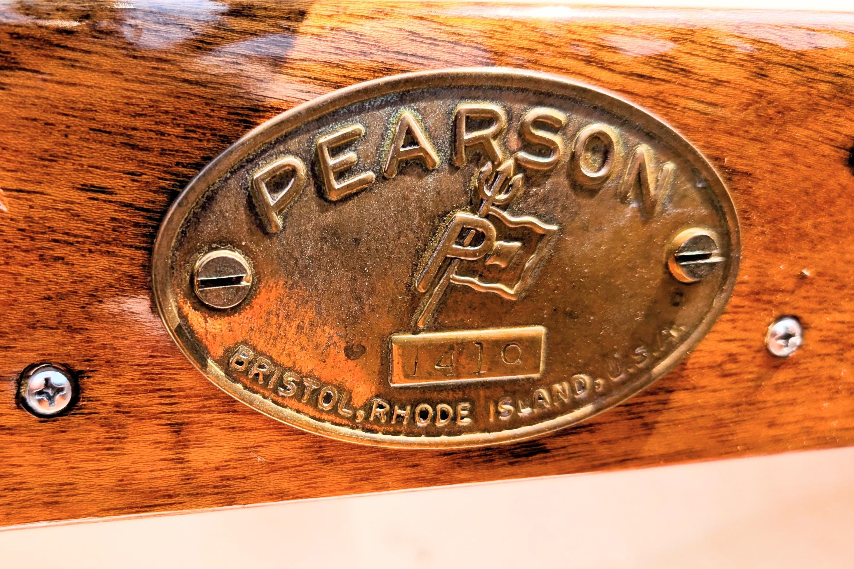 Brass plaque on 1965 Pearson Ensign sailboat, Bristol, Rhode Island.