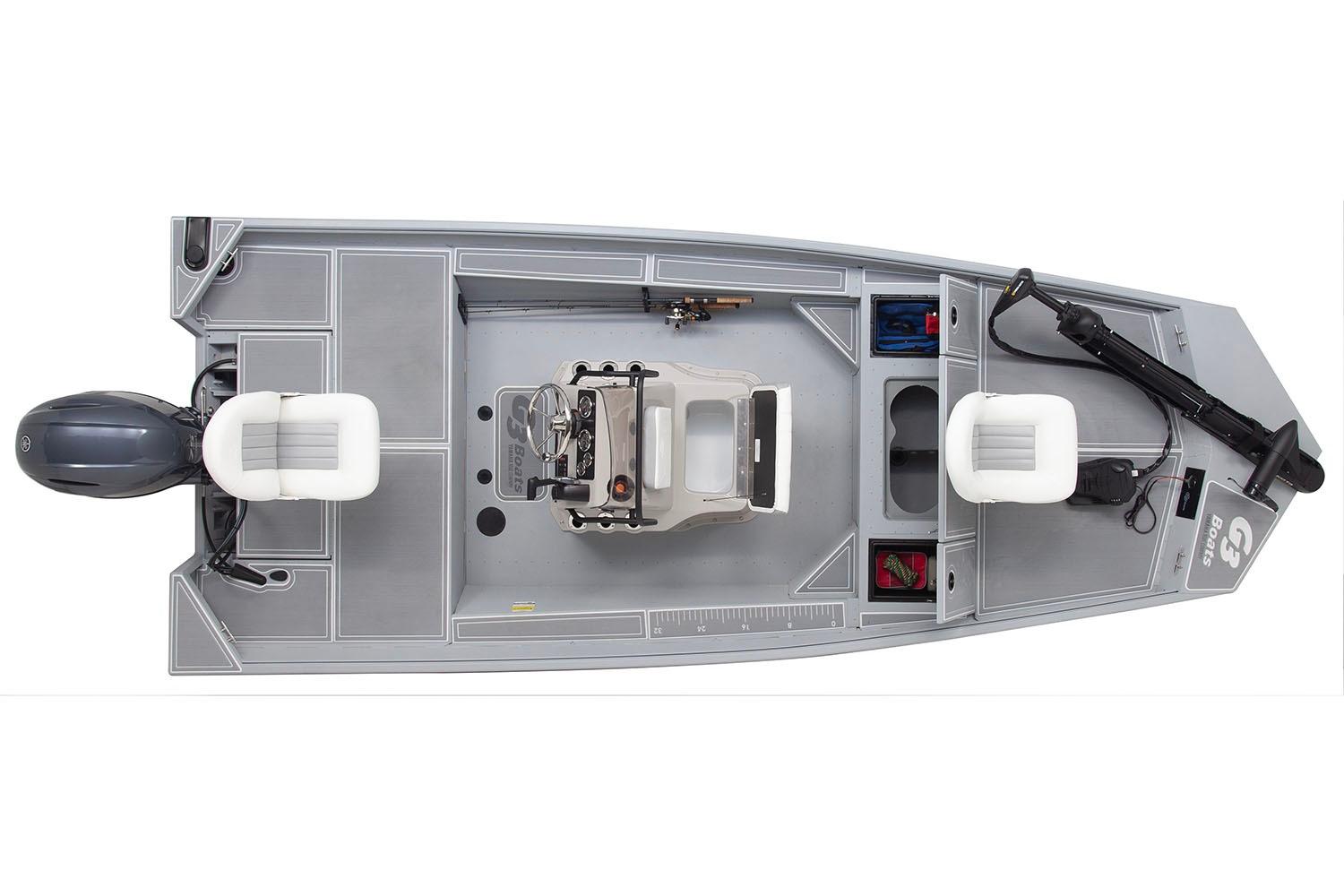 Manufacturer Provided Image: Top view of 2026 G3 Bay 17 boat with seating and motor.