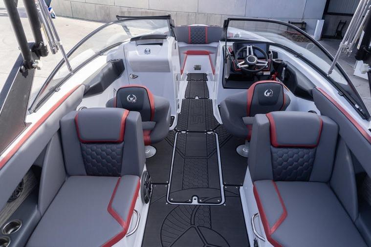 2026 Scarab 255 LX Wake boat interior with modern seating and sleek design.
