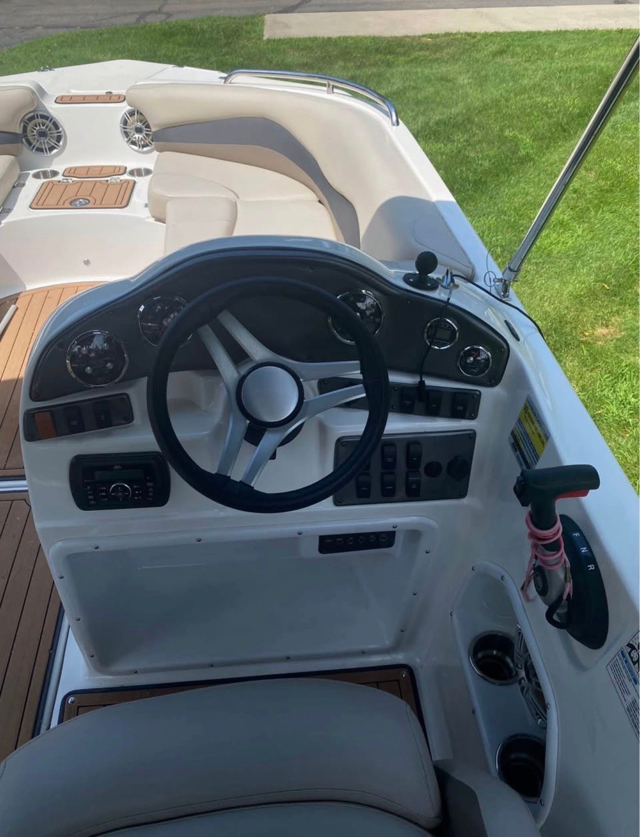 Interior view of a 2017 Hurricane SS202 boat with steering console.