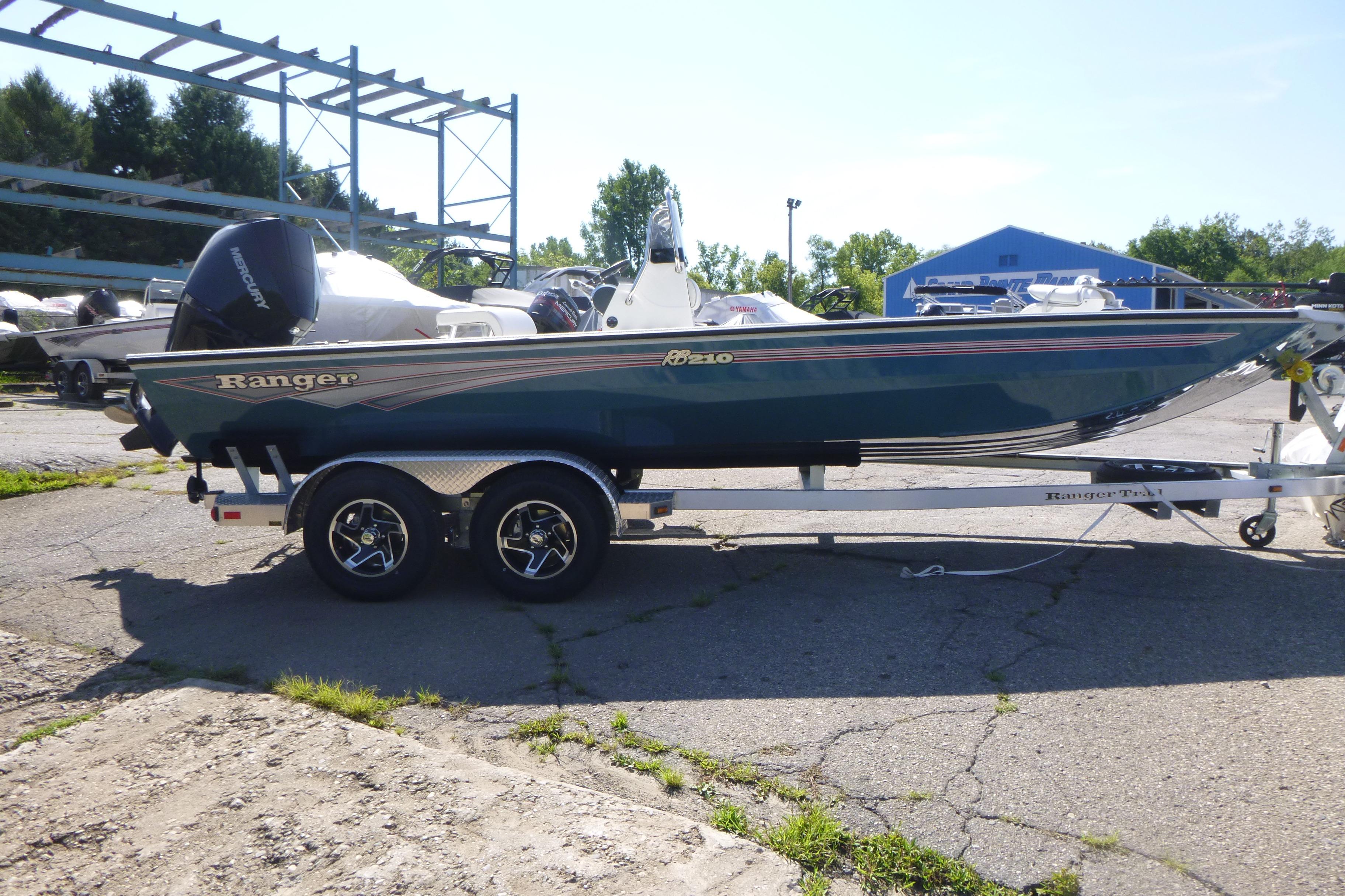 2025 Ranger RB210 boat on trailer in outdoor setting.