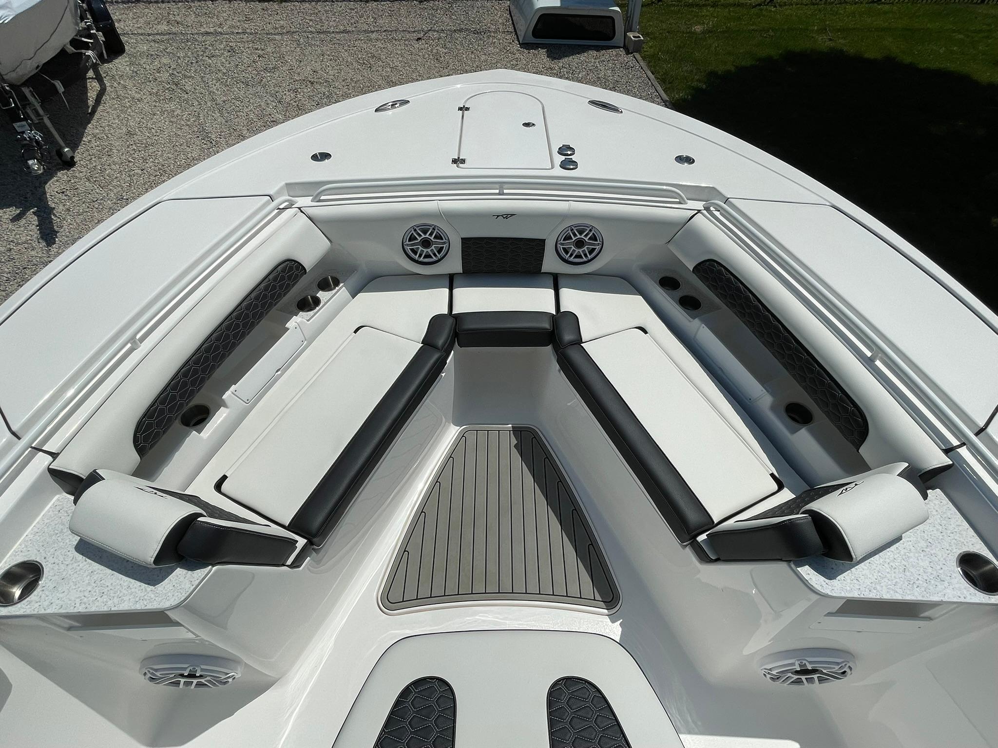 2026 Tidewater 302 CC Adventure boat interior with sleek seating and modern design.