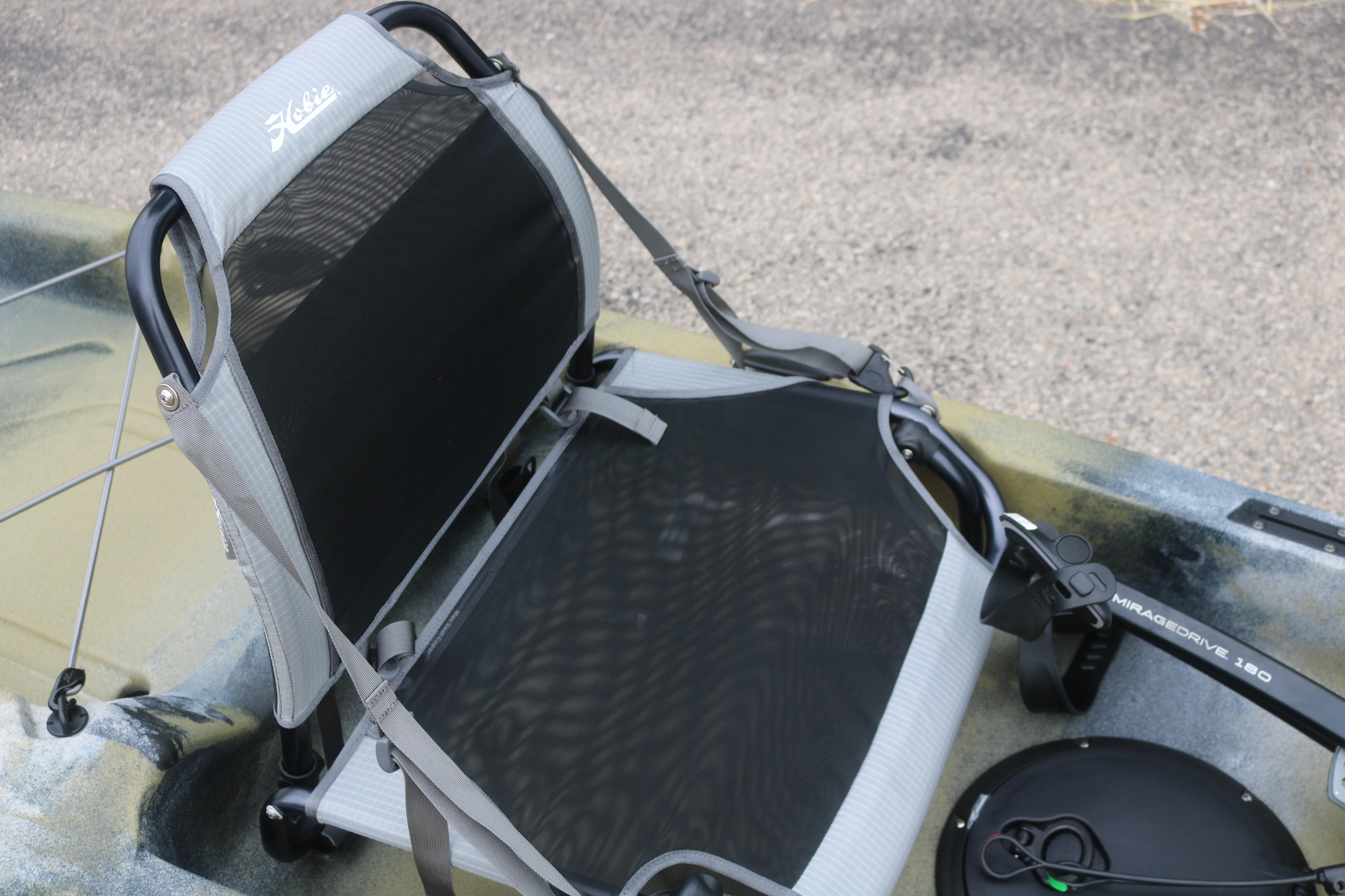 2023 Hobie Mirage Compass kayak seat with adjustable straps and MirageDrive 180 pedal system.