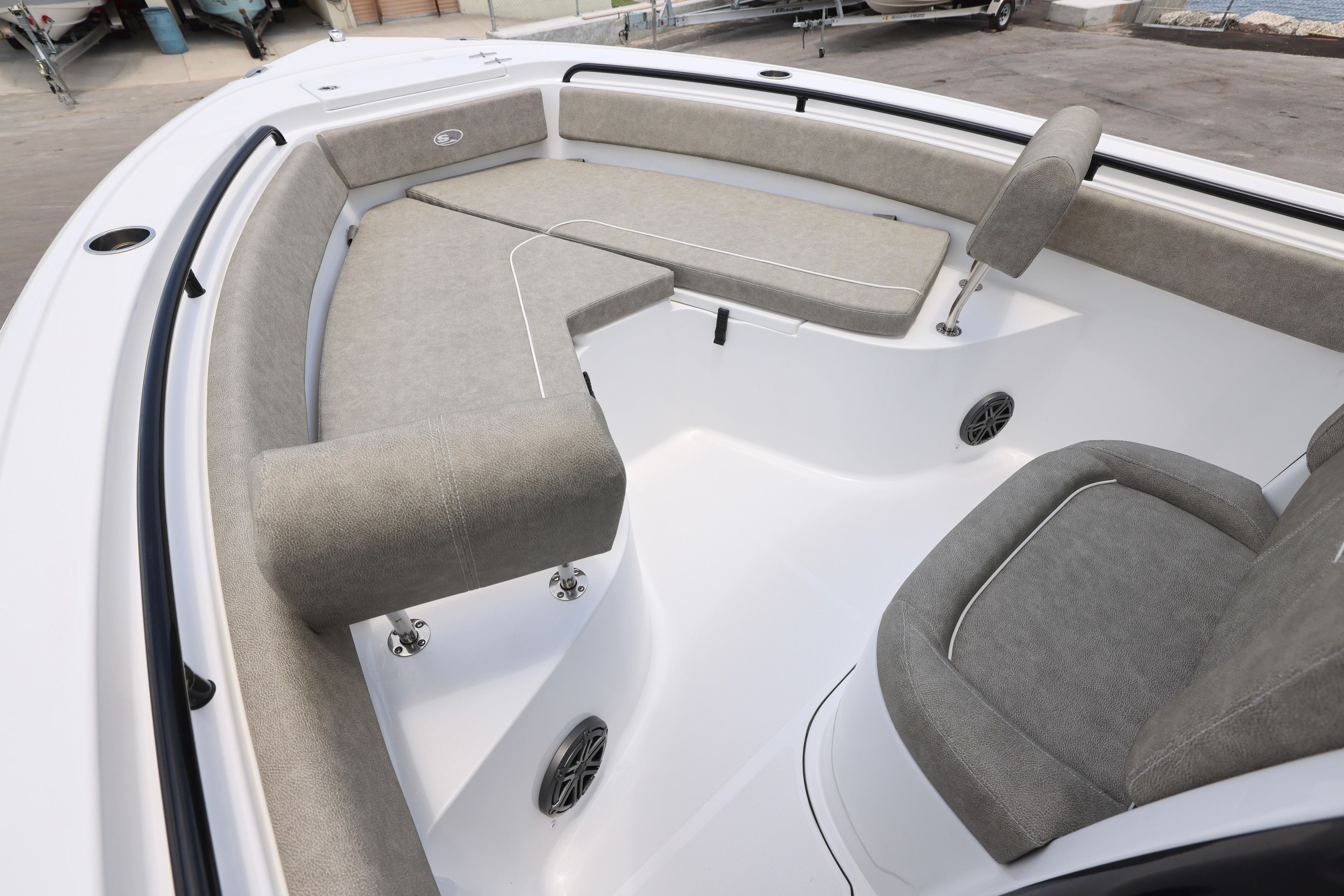 2026 Sea Hunt Ultra 245 SE boat interior with cushioned seating and modern design.