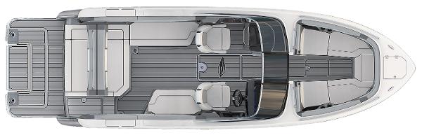 Top view of 2025 Chaparral 2870 boat layout, featuring spacious seating and modern design.