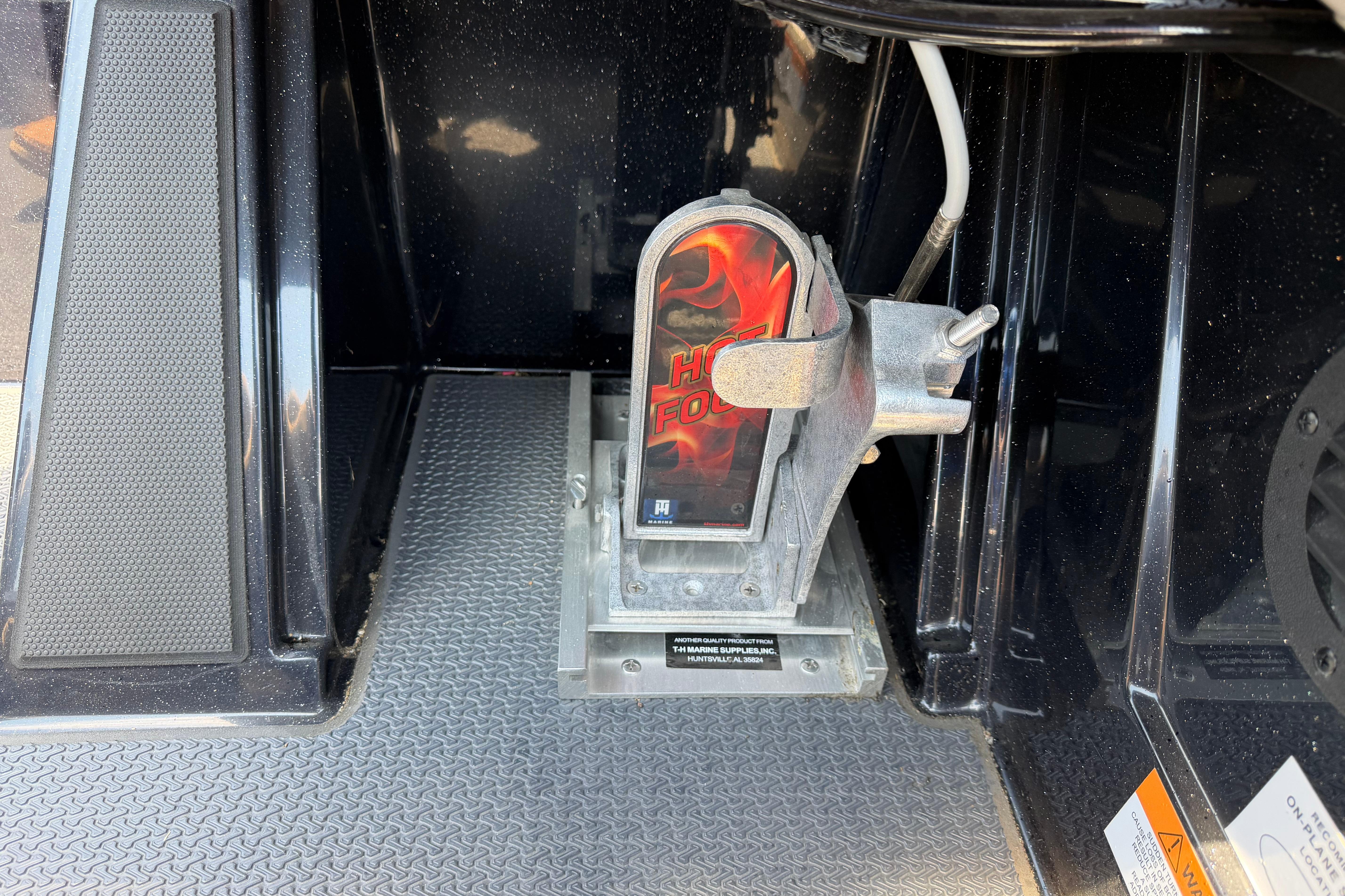 2023 Ranger Z520R boat foot pedal with "Hot Foot" branding on textured flooring.