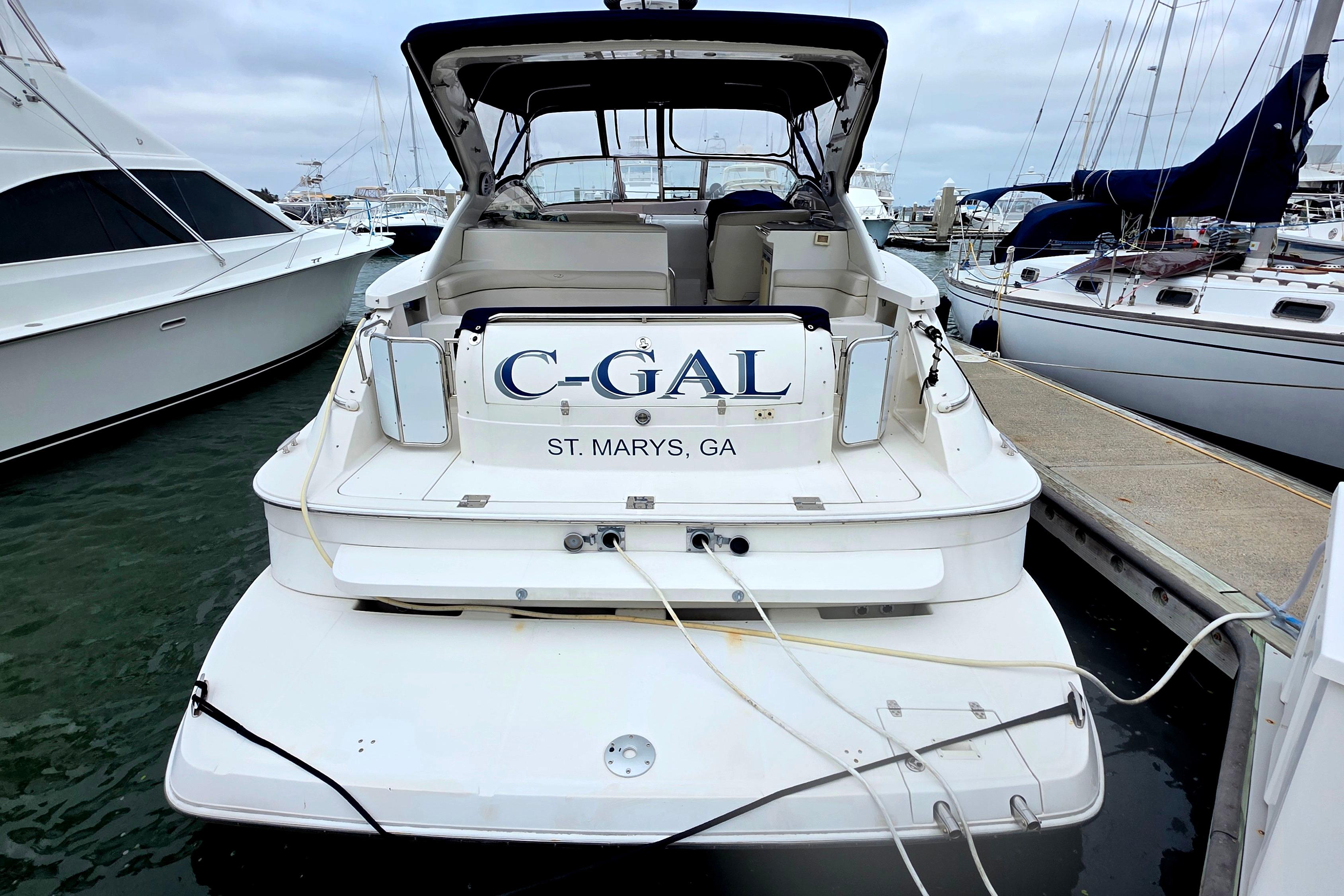 2002 Regal Commodore 4260 yacht docked at marina, named "C-GAL," St. Marys, GA.