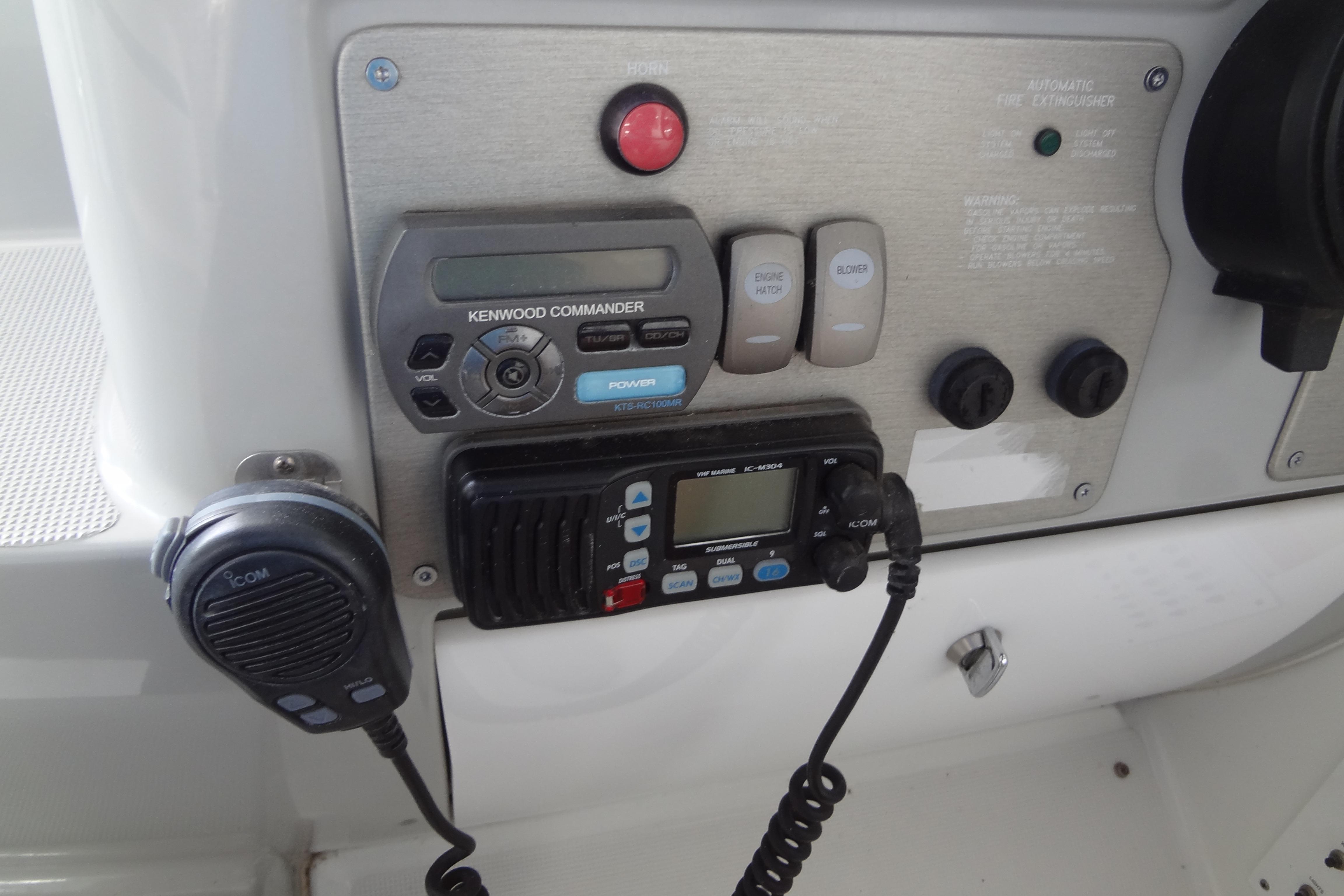 Control panel of a 2007 Formula 34 Performance Cruiser with communication equipment.