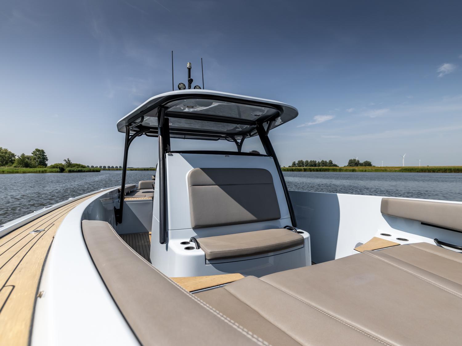 2017 Wajer 38 S boat on calm water, featuring sleek design and comfortable seating.