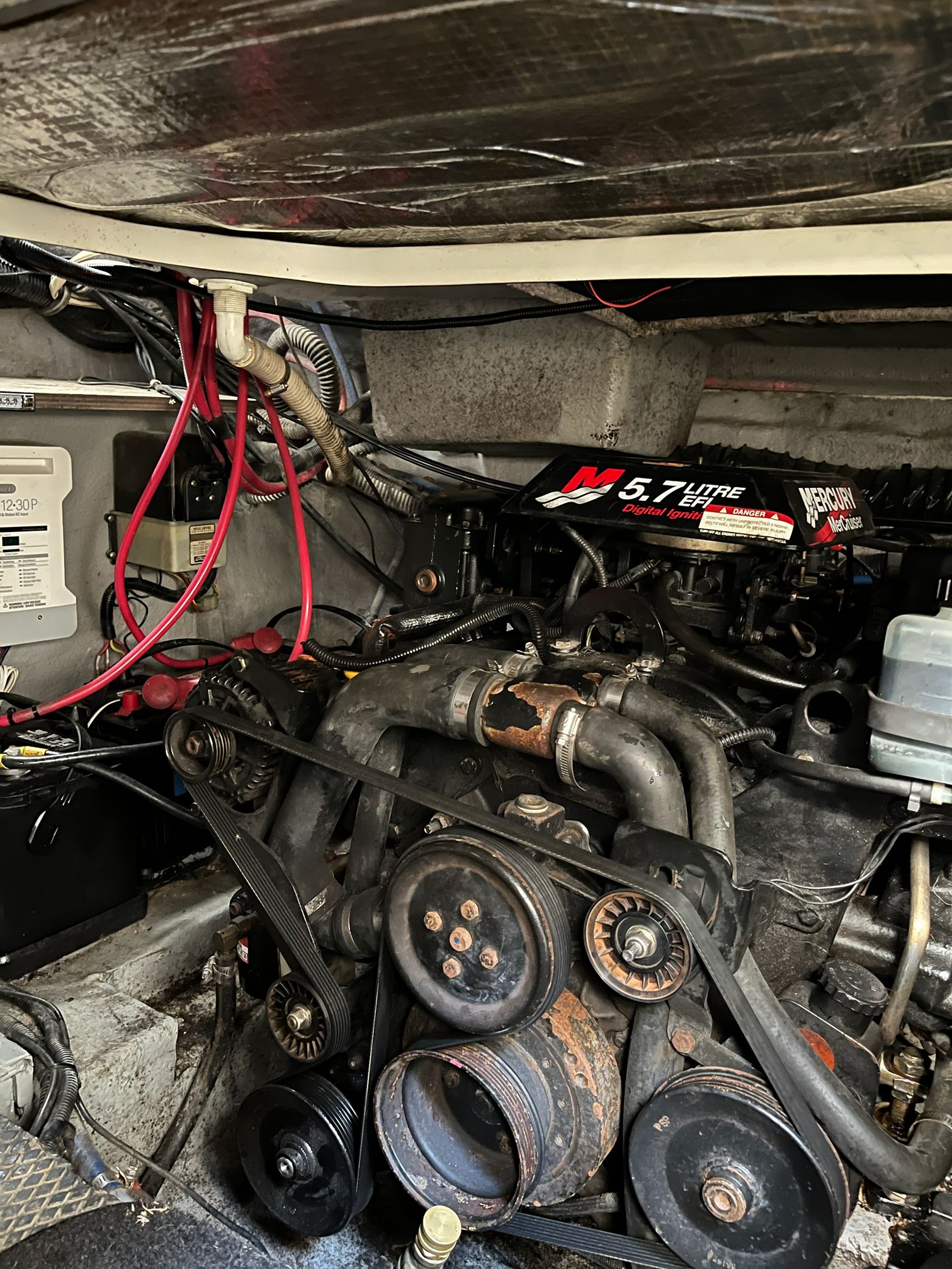 Engine compartment of a 2000 Chaparral Signature with 5.7-liter engine.