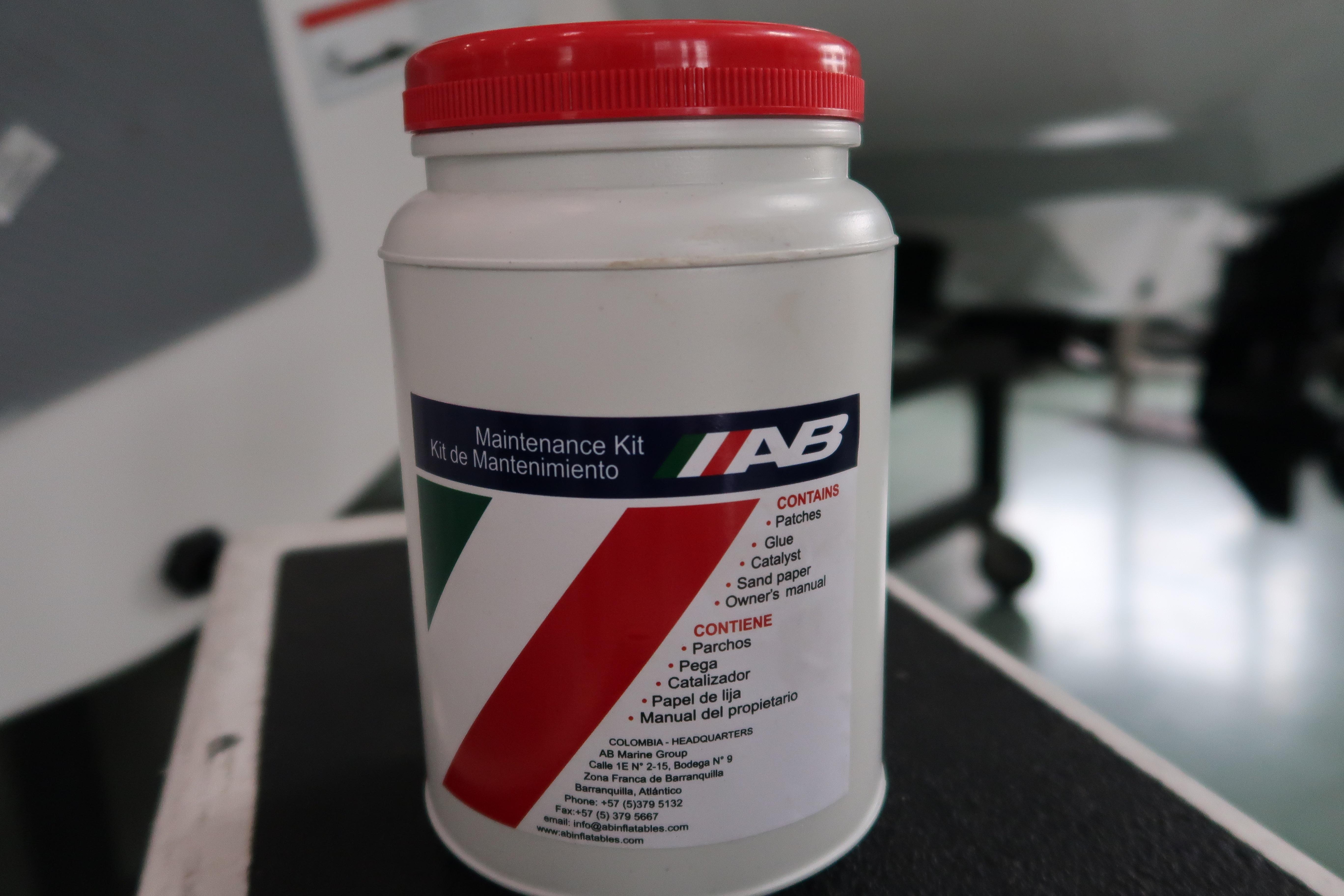 AB Inflatables Ventus 9 VL 2024 maintenance kit with red lid.
