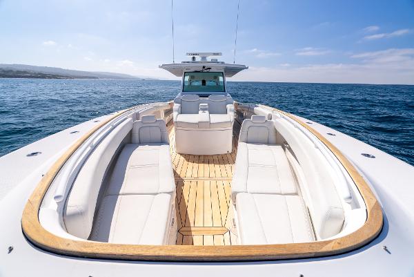Luxury 2020 HCB 53 Sueños yacht with spacious deck on open sea.