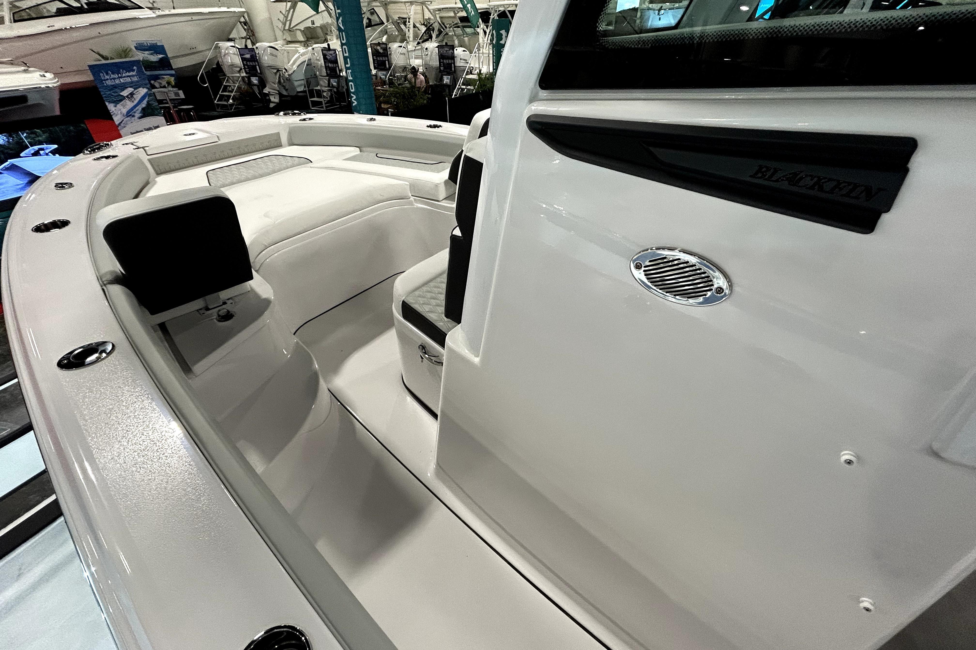 2026 Blackfin 242 HB boat interior with sleek seating and modern design.