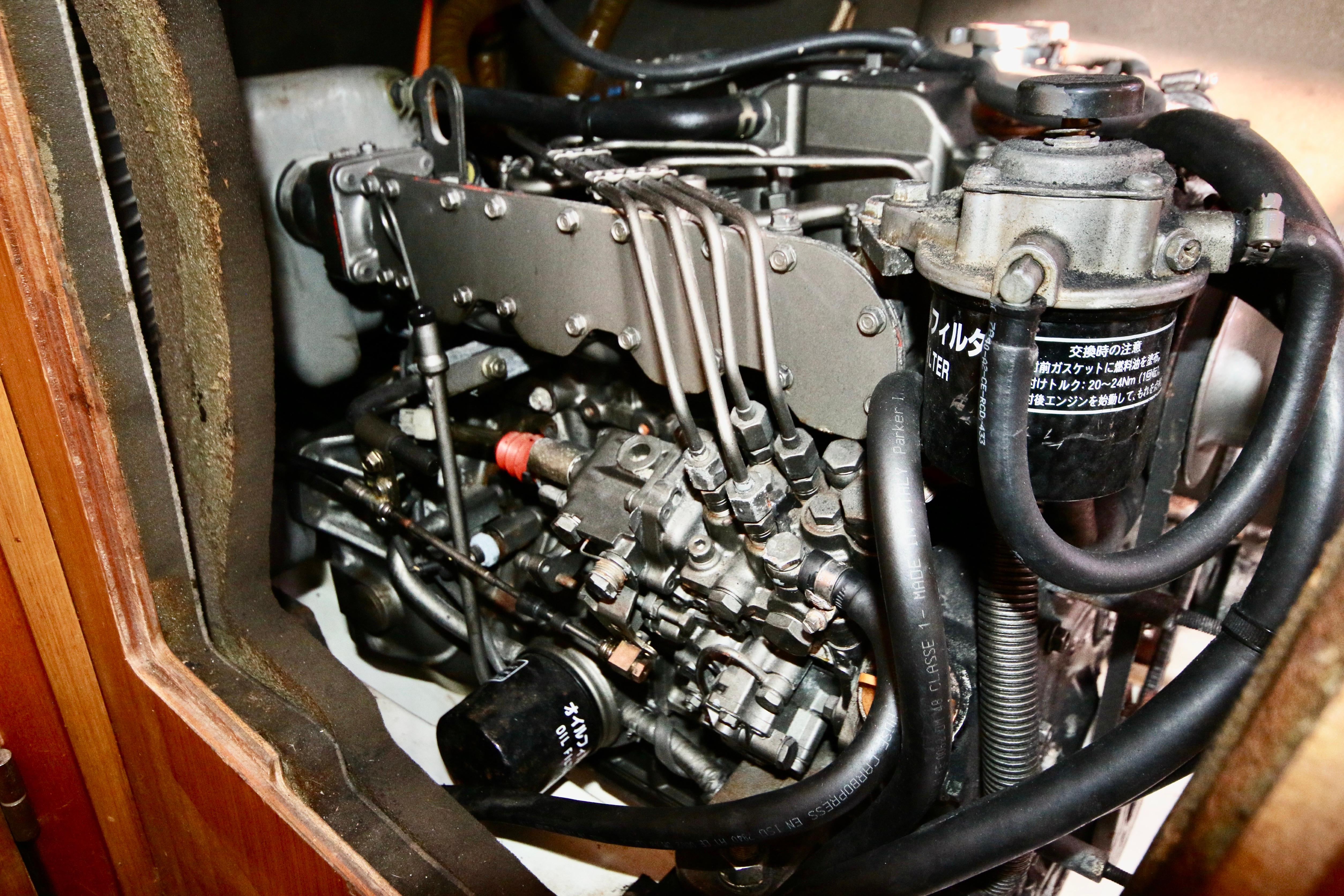 Engine compartment of a 2009 Jeanneau Sun Odyssey 44i sailboat.