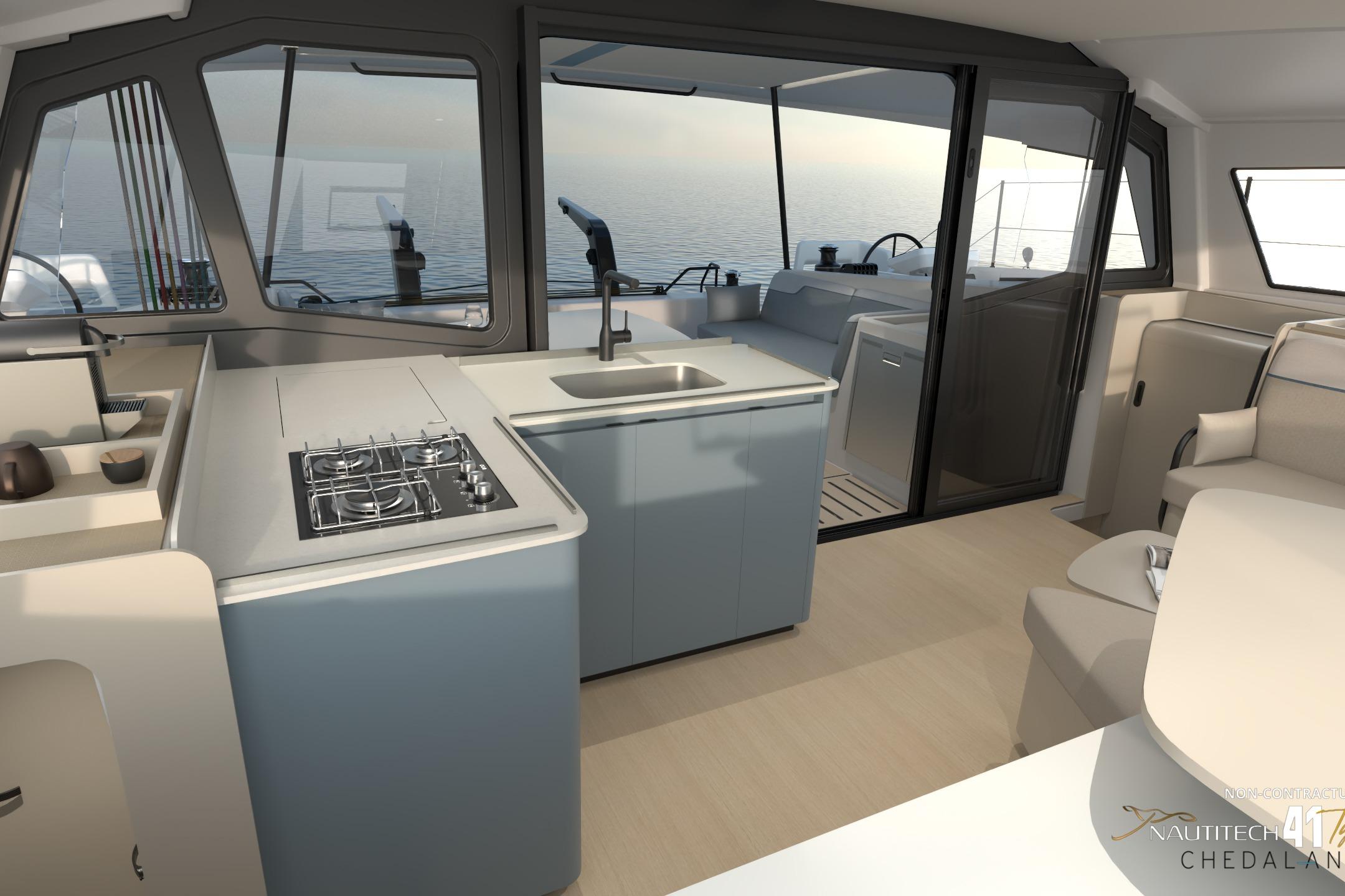 Interior of Nautitech 41 Type S yacht, 2026 model.