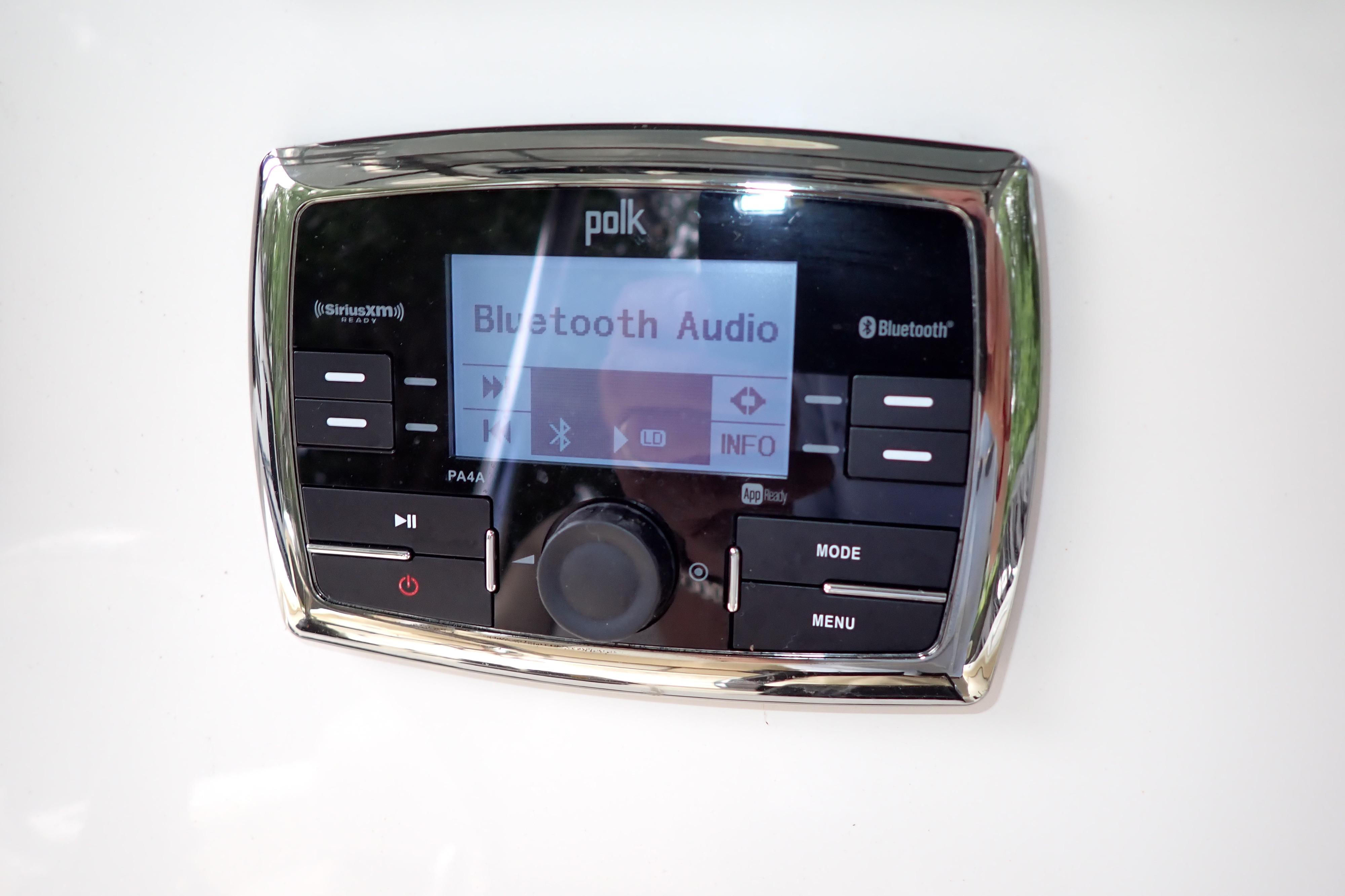 Polk Bluetooth audio system on 2019 Key West 263 FS boat dashboard.