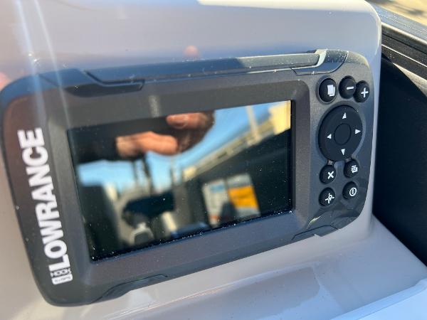 Close-up of a Lowrance screen on a boat.