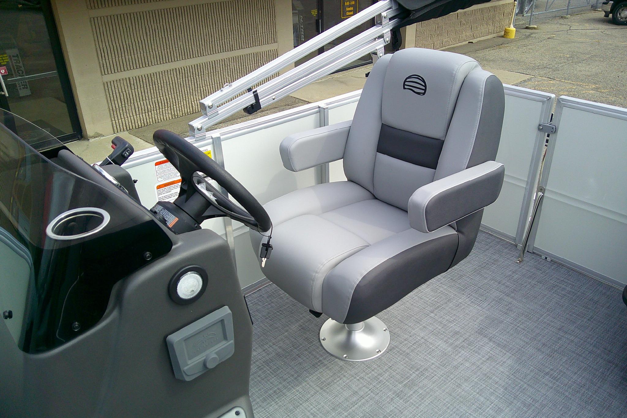Captain's chair on 2026 Sun Tracker Party Barge 16 DLX pontoon boat.