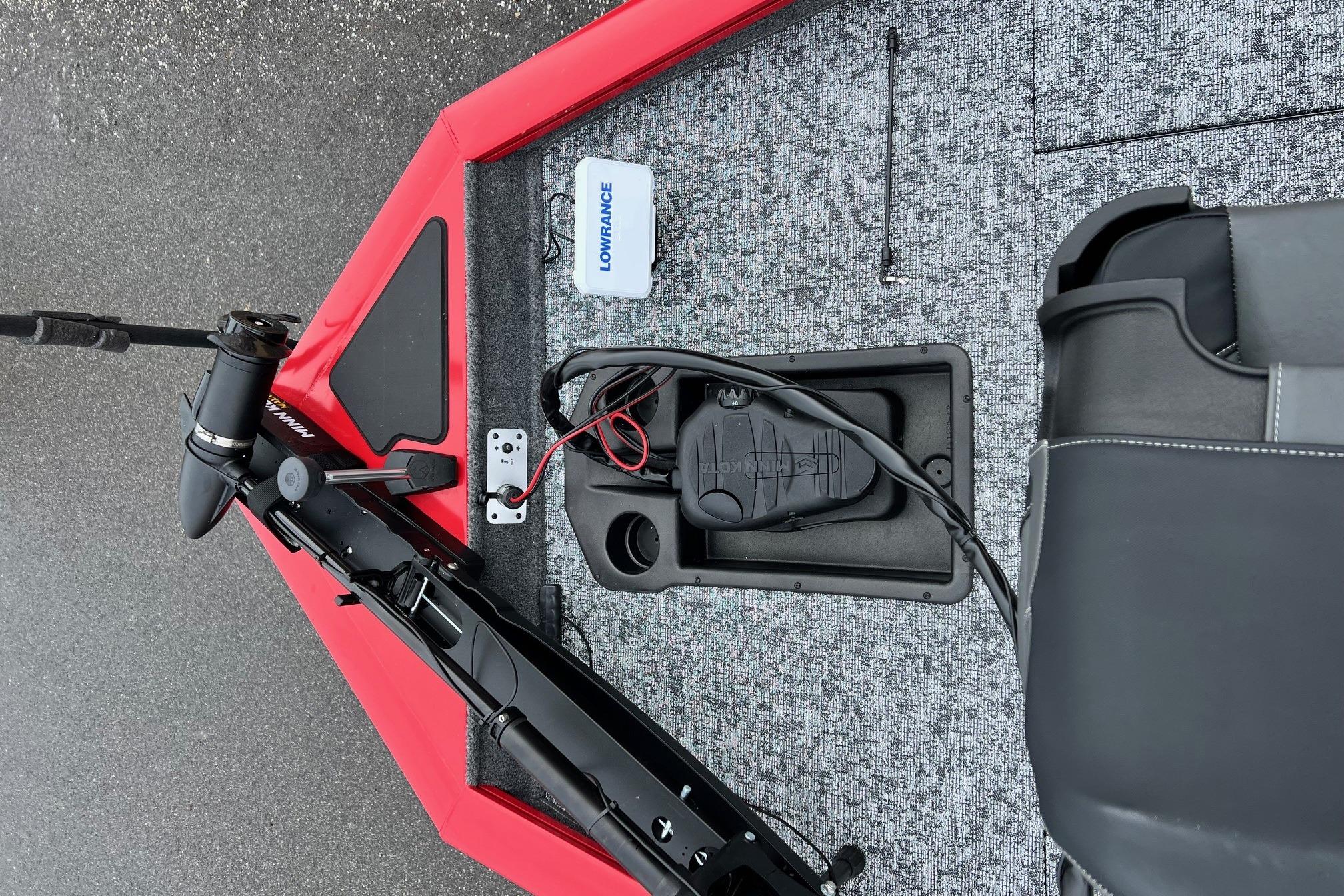2026 Tracker Pro Team 175 boat deck with trolling motor and Lowrance electronics.