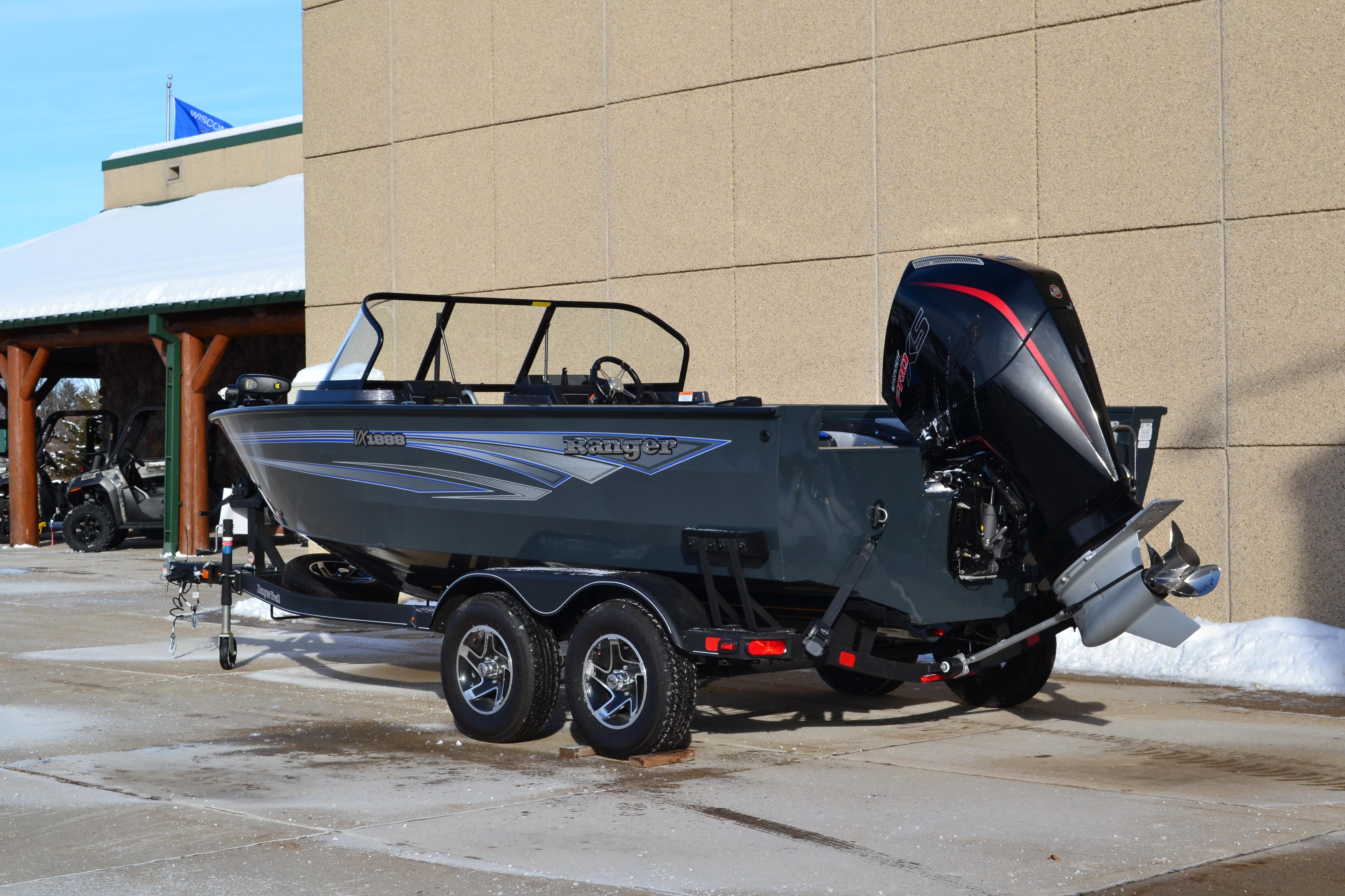 2026 Ranger VX1888 WT boat on trailer, parked outdoors.